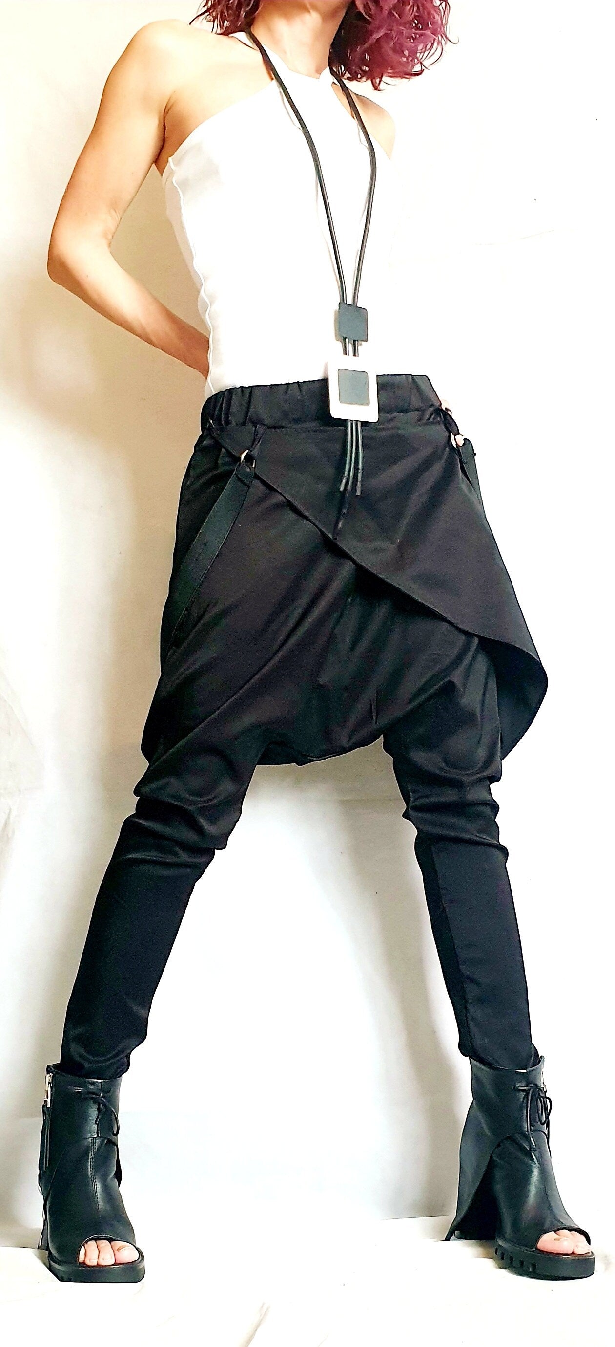 Avant Garde Black Pants, Harem Pants Women, Drop Crotch Pants, Extravagant Pants, Asymmetric Pants
