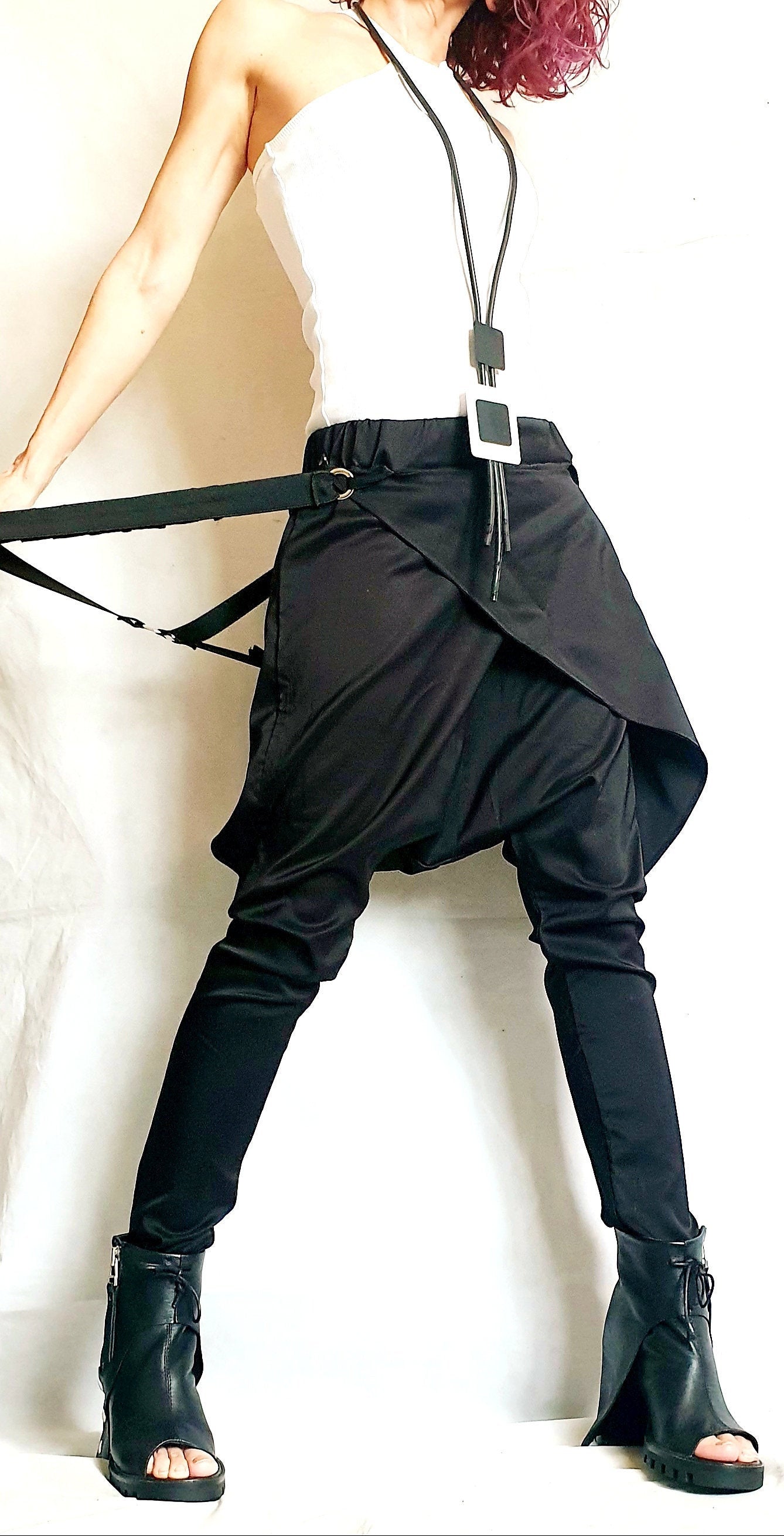Avant Garde Black Pants, Harem Pants Women, Drop Crotch Pants, Extravagant Pants, Asymmetric Pants