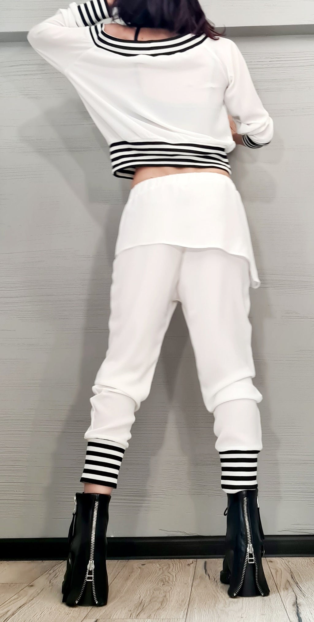 Extravagant Women White Set, Women Harem Pants, Gothic Costume, Cocktail Women Set, Avant Garde Costume