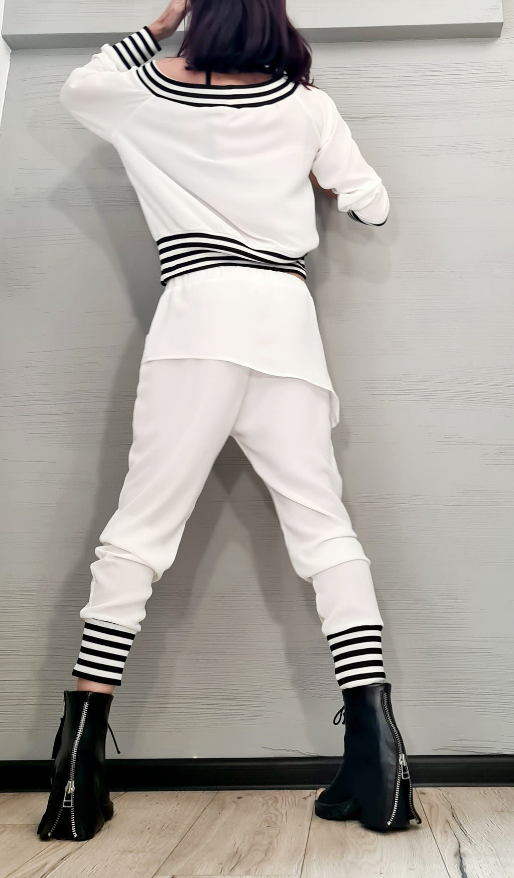 Extravagant Women White Set, Women Harem Pants, Gothic Costume, Cocktail Women Set, Avant Garde Costume