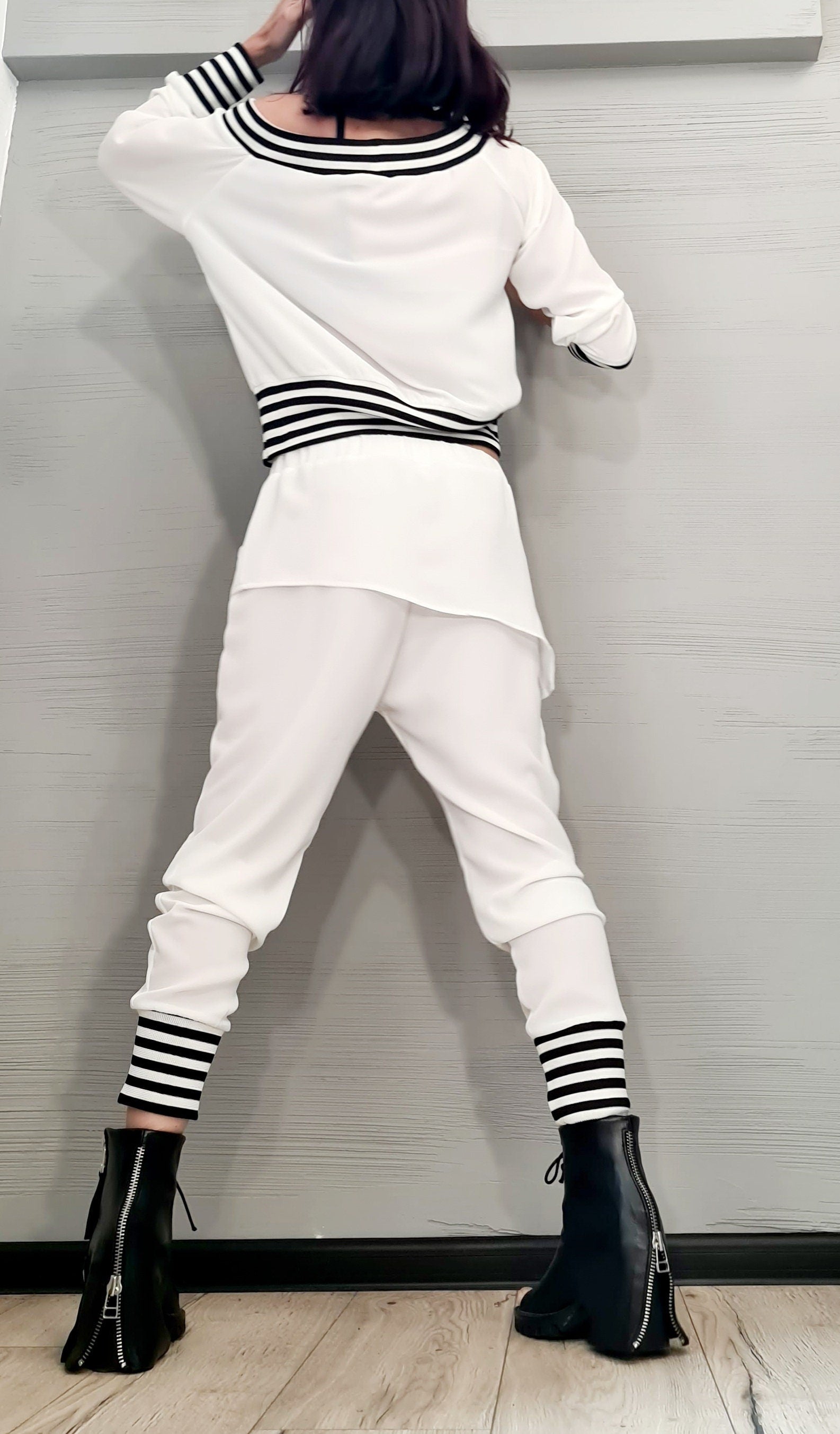 Extravagant Women White Set, Women Harem Pants, Gothic Costume, Cocktail Women Set, Avant Garde Costume