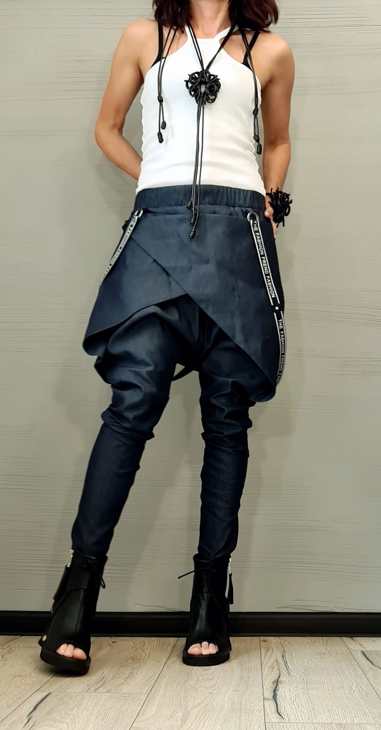 Extravagant Denim Pants, Avant Garde Pants, Harem Pants Women, Drop Crotch Pants, Asymmetric Casual Pants