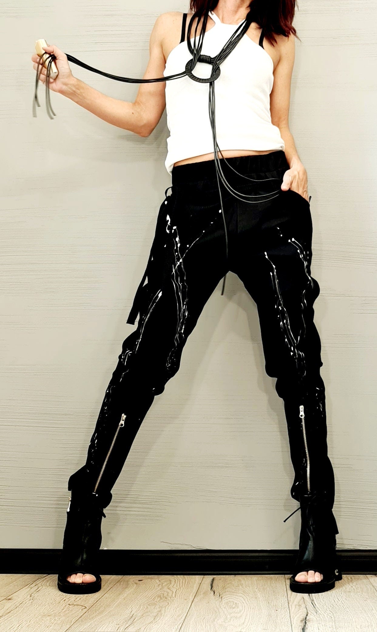 Extravagant Women Harem Pants, Tight Zipper Pants, Women Baggy Trousers, Avant Garde Trousers, Black Loose Pants, Gothic Pants