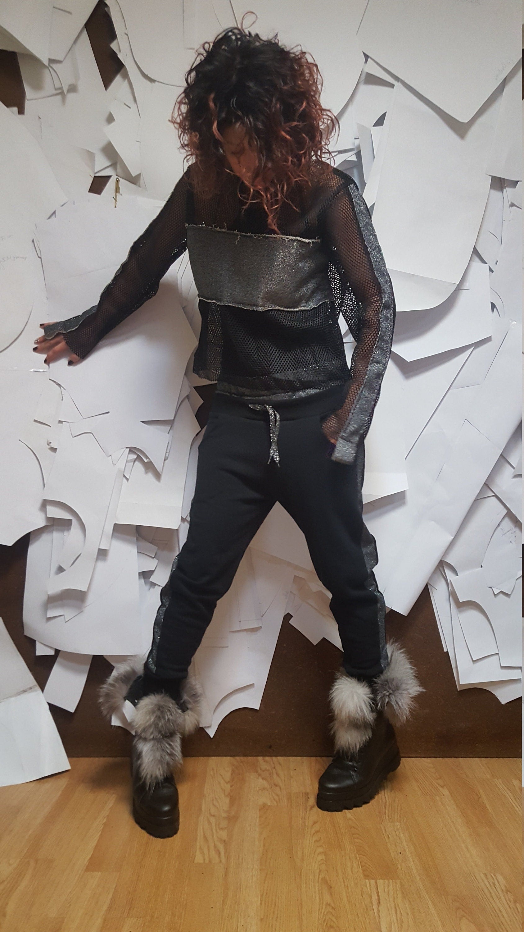 Black Silver Grey Set, Outwear Women Set, Extravagant Women Cotton Set,  Extravagant Blouse, Harem pant, Sexy blouse