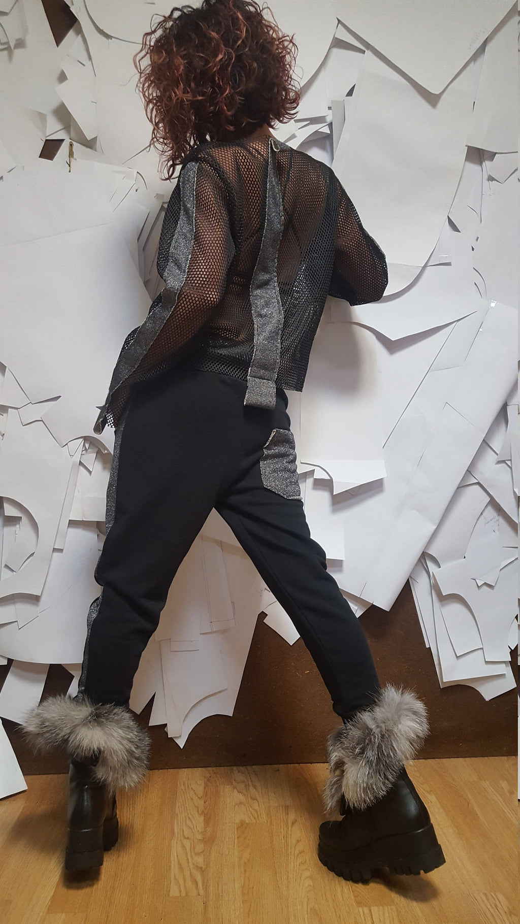 Black Silver Grey Set, Outwear Women Set, Extravagant Women Cotton Set,  Extravagant Blouse, Harem pant, Sexy blouse