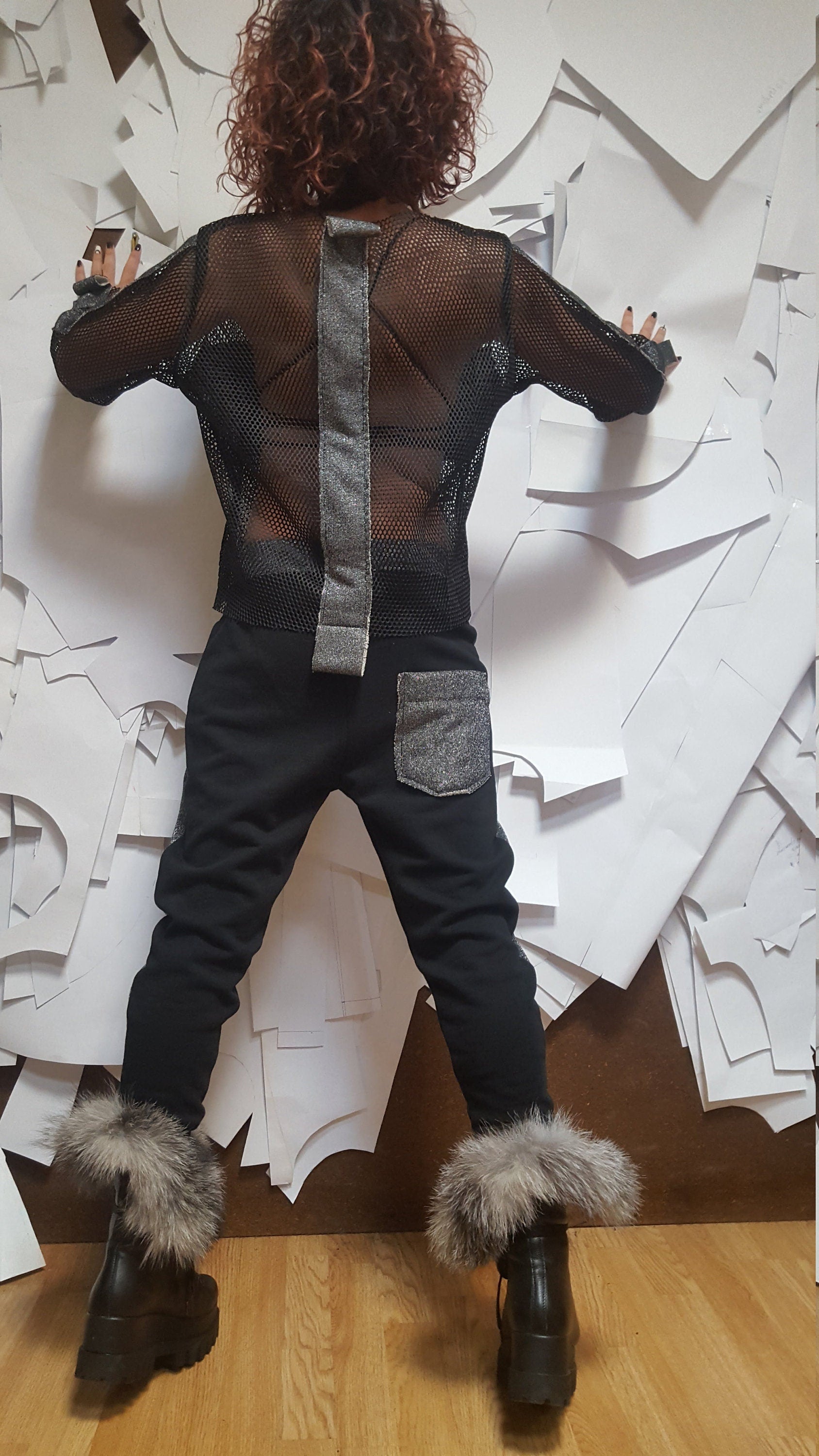 Black Silver Grey Set, Outwear Women Set, Extravagant Women Cotton Set,  Extravagant Blouse, Harem pant, Sexy blouse