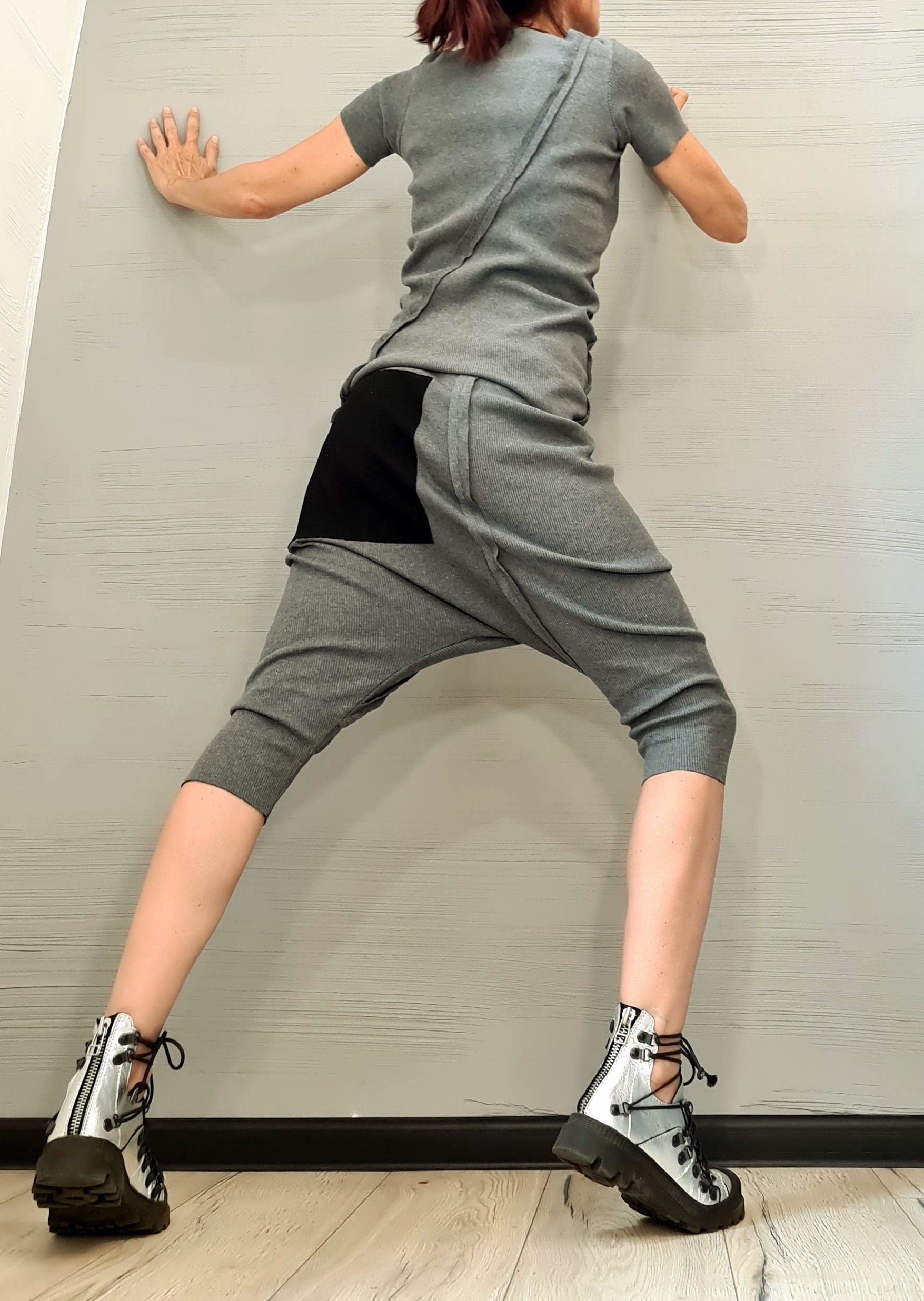 Asymmetric Women Set, Harem Short Pants, Extravagant Cotton Set, Extravagant Blouse, Harem pant, Asymmetrical Set