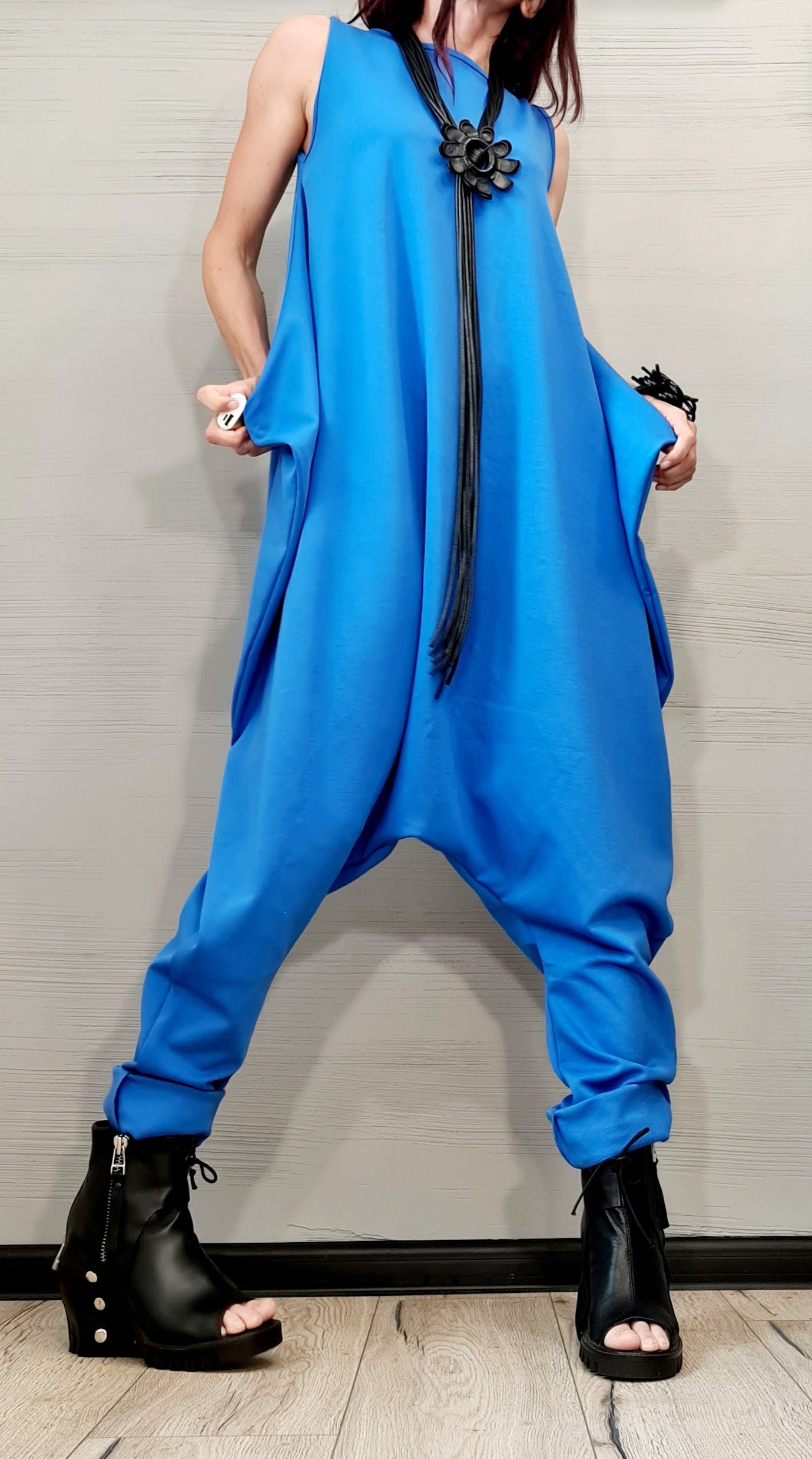Blue Harem Jumpsuit, Loose Jumpsuit, Drop Crotch Jumpsuit, Plus Size Clothing, Women Overall, Urban Clothing, Oversize Jumpsuit, Gothic