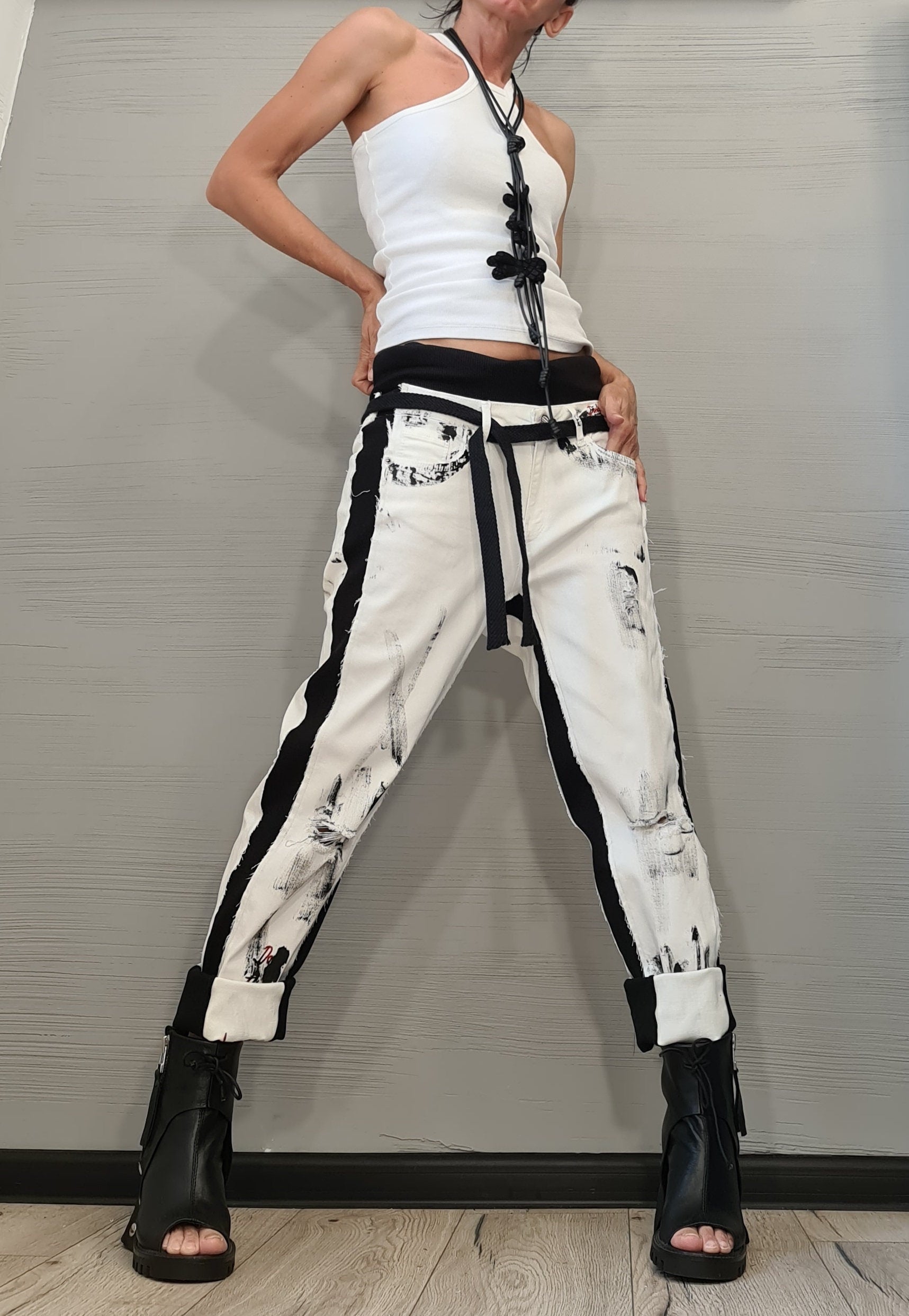 Extravagant Women Denim Pants, Avant Garde Pants, Casual Denim Harem Pants