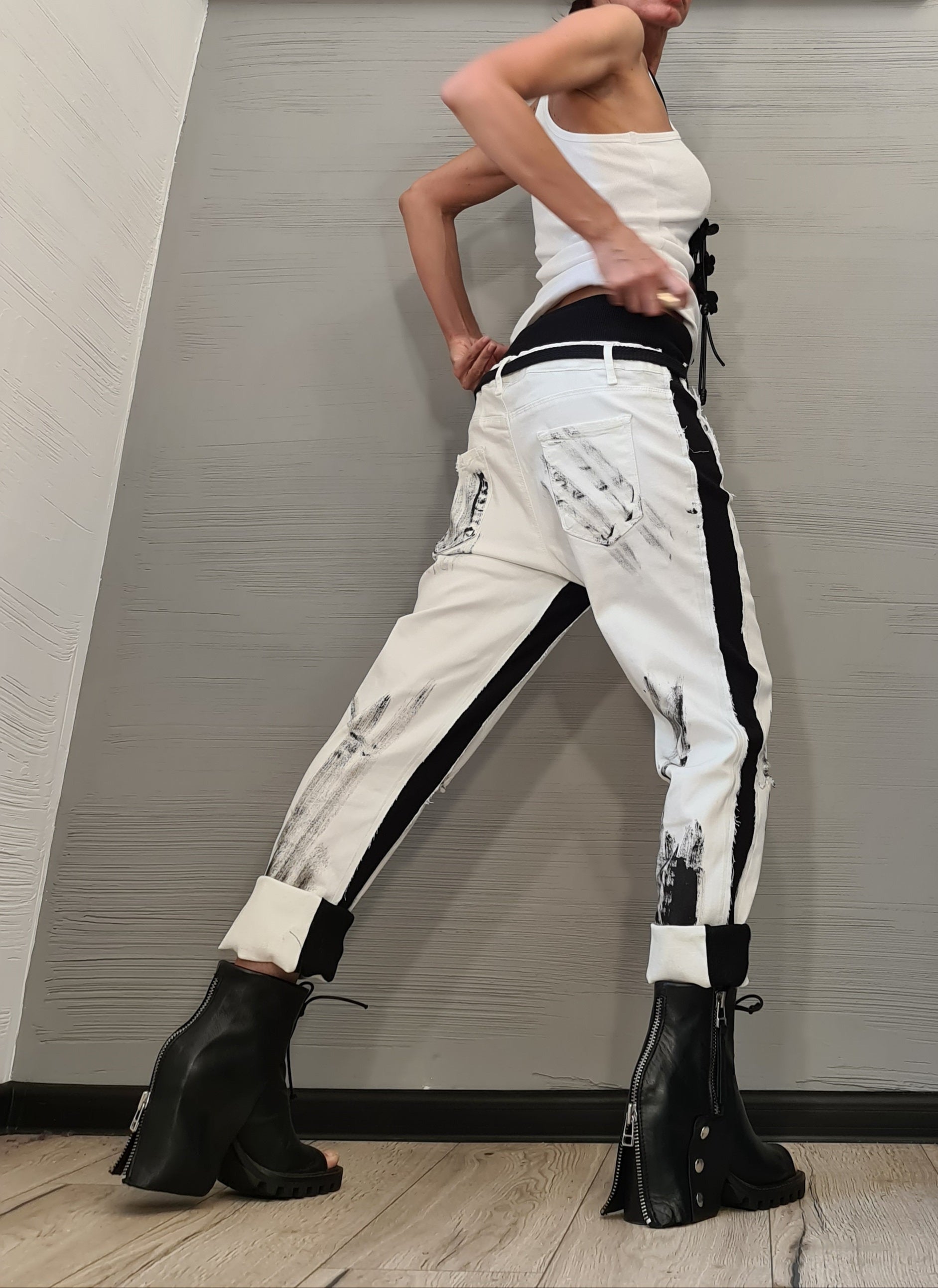Extravagant Women Denim Pants, Avant Garde Pants, Casual Denim Harem Pants