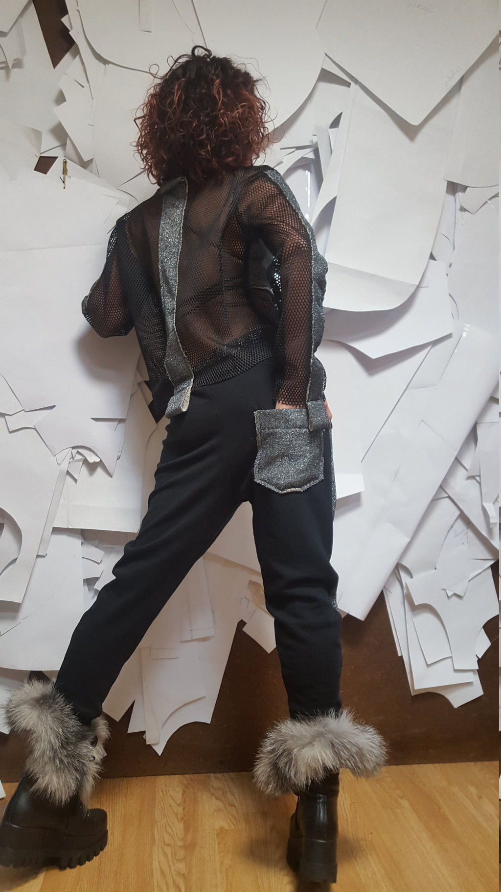 Black Silver Grey Set, Outwear Women Set, Extravagant Women Cotton Set,  Extravagant Blouse, Harem pant, Sexy blouse