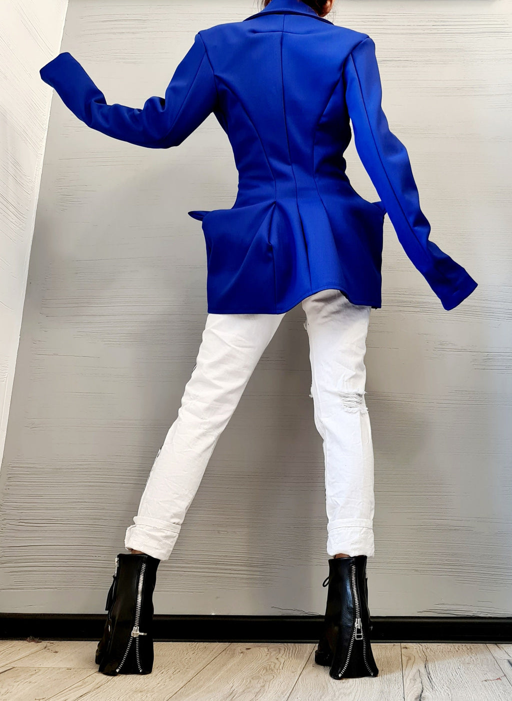 Neoprene Coat, Blazer Coat, Blue Coat, Plus Size Clothing, Warm Coat, Asymmetric Coat, Long Sleeve Coat, Extravagant Coat