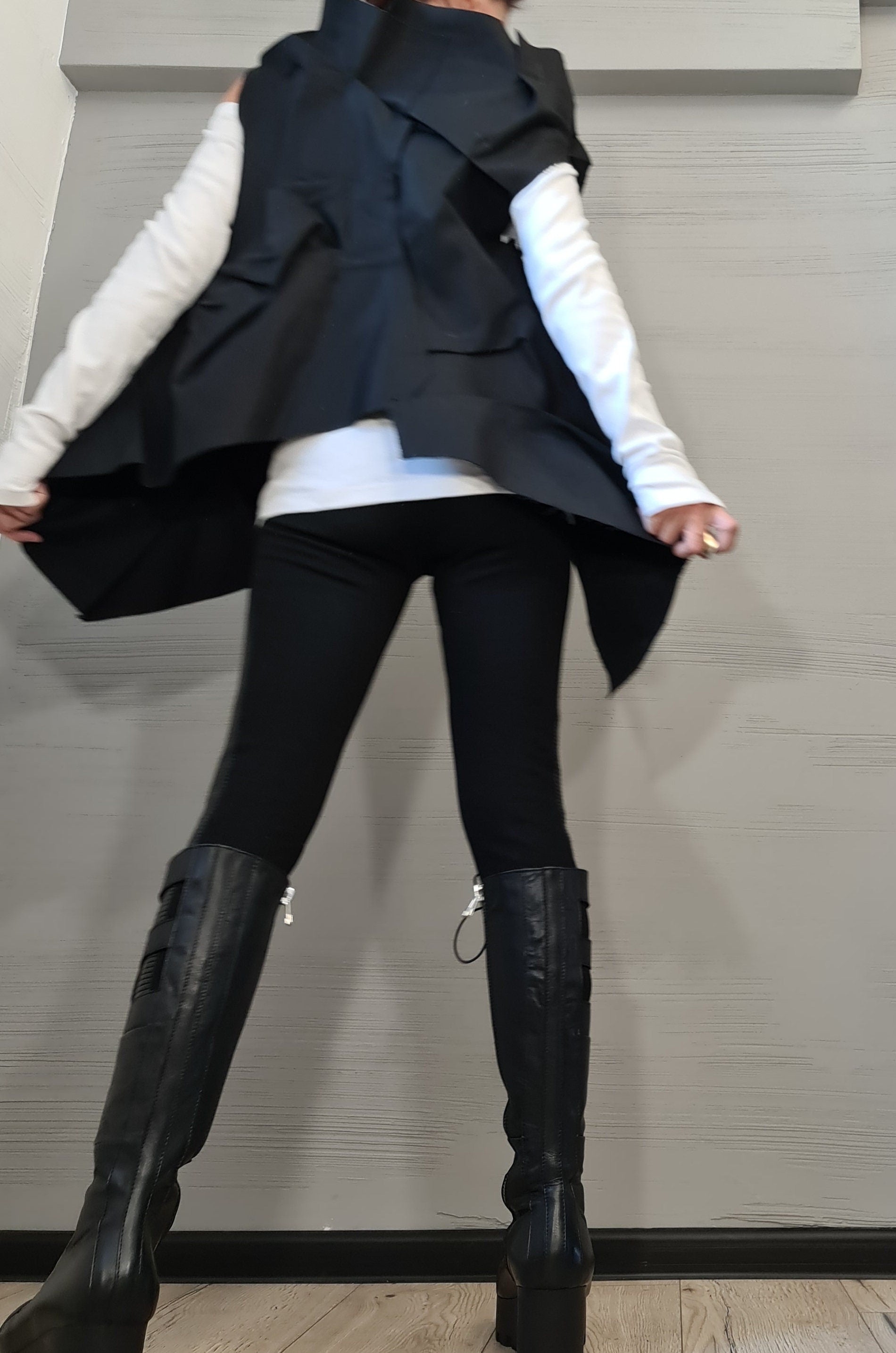 Extravagant Black Vest, Gothic Vest, Asymmetric Vest, Sleeveless Vest, Designer Vest, Victorian Clothing, Avant Garde Vest, Steampunk Vest