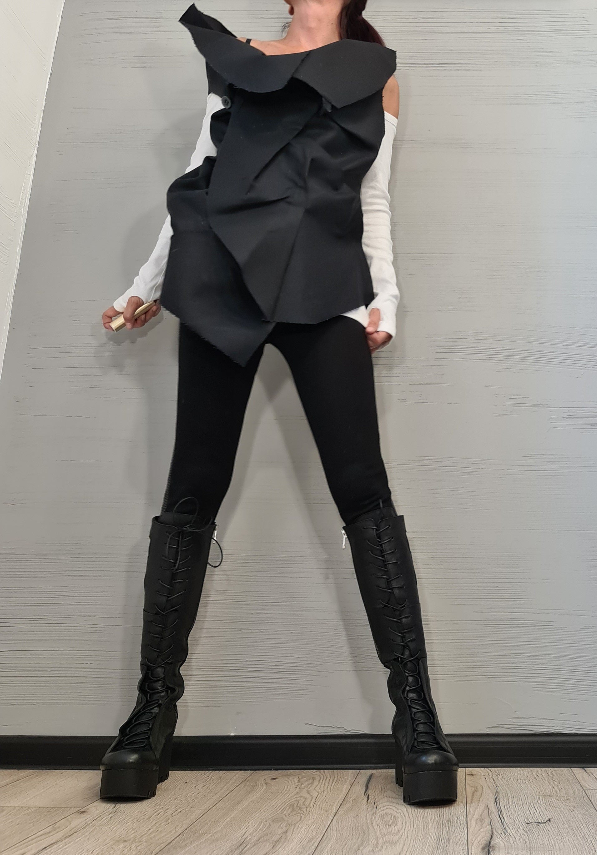 Extravagant Black Vest, Gothic Vest, Asymmetric Vest, Sleeveless Vest, Designer Vest, Victorian Clothing, Avant Garde Vest, Steampunk Vest