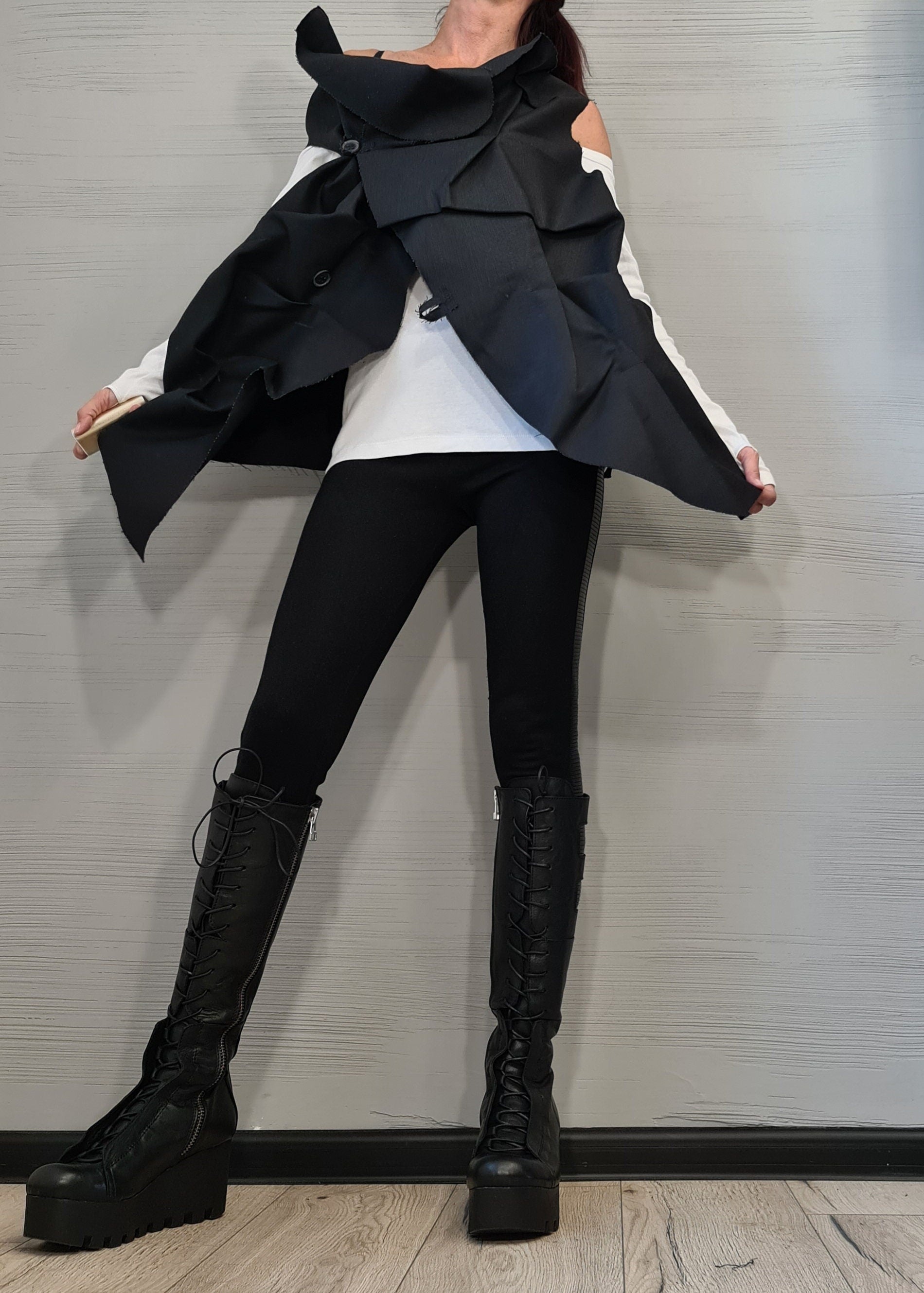 Extravagant Black Vest, Gothic Vest, Asymmetric Vest, Sleeveless Vest, Designer Vest, Victorian Clothing, Avant Garde Vest, Steampunk Vest