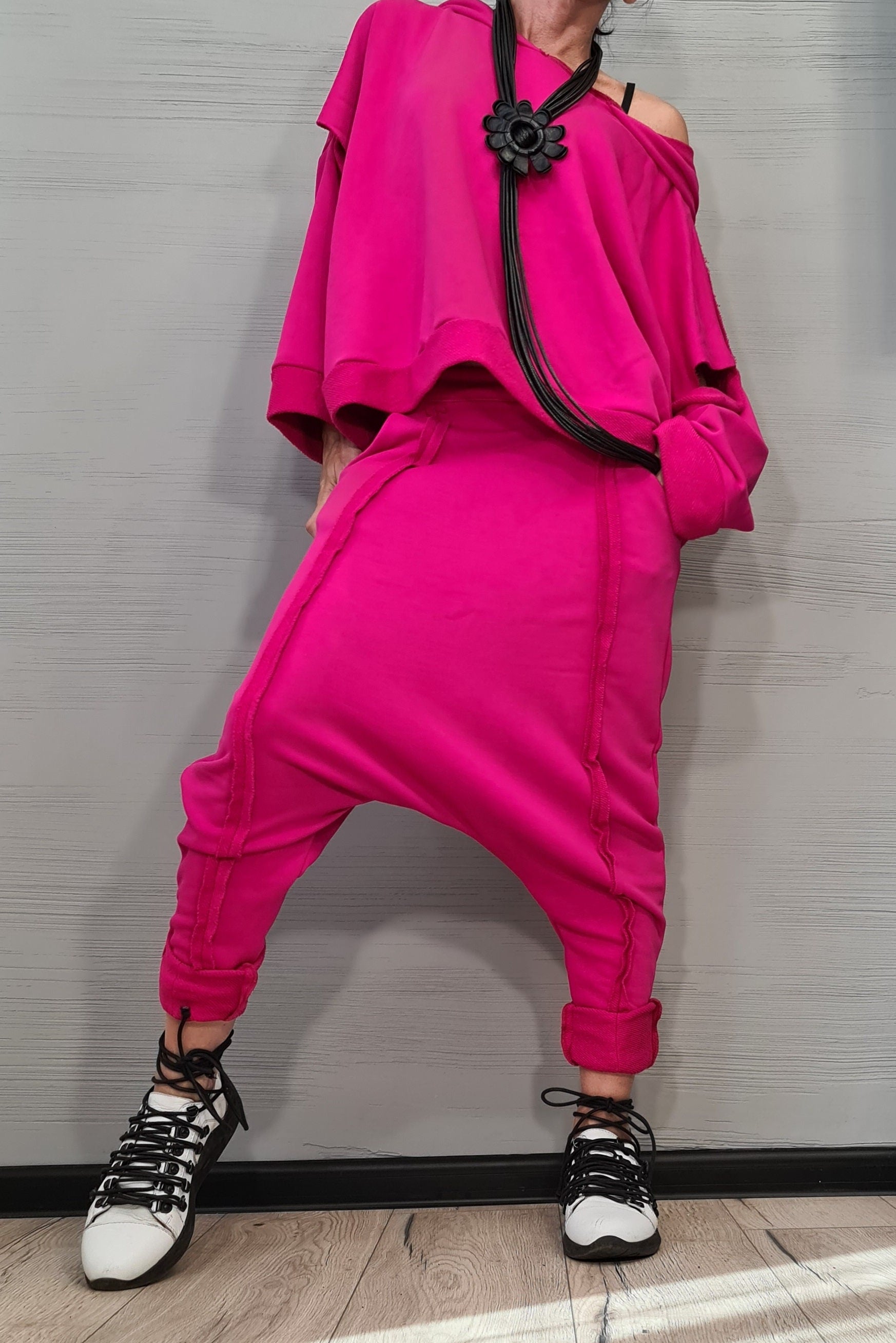 Outwear Women Set, Harem Pants, Blouse Long Short Sleeves, Extravagant Cotton Set, Extravagant Blouse, Harem pant, Asymmetrical Set