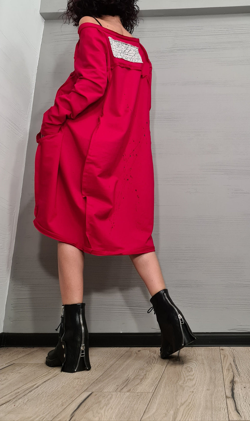 Red Extravagant Dress, One Shoulder Dress, Tunic Dress, Plus Size Clothing, Blouson Dress, Asymmetric Dress, Long Sleeve Dress