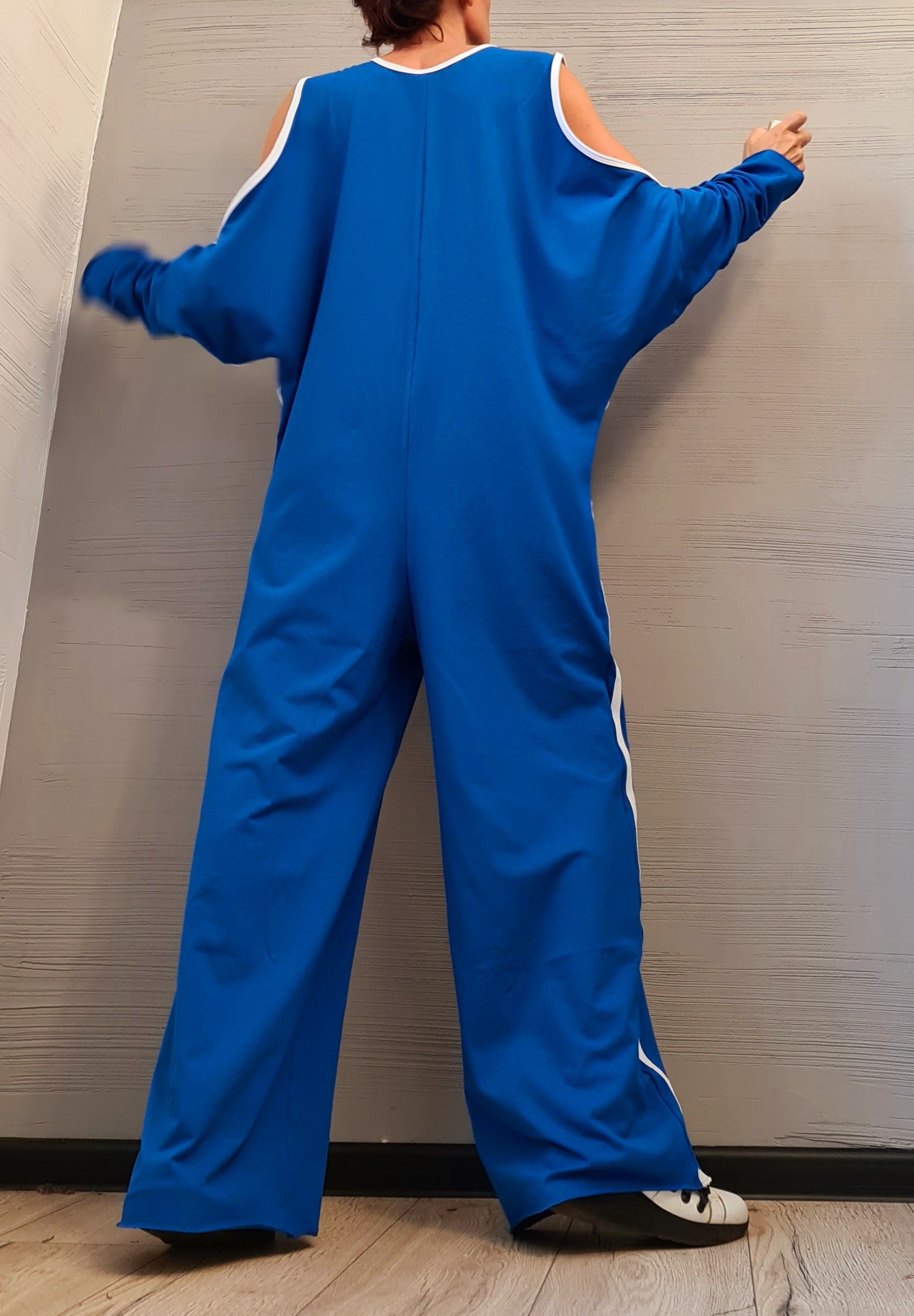 Asymmetric long Jumpsuit, Blue Harem Jumpsuit, Gothic Jumpsuit , Extravagant Wide Leg Overall, Steampunk Jumpsuit, Sleeveless Jumpsuit