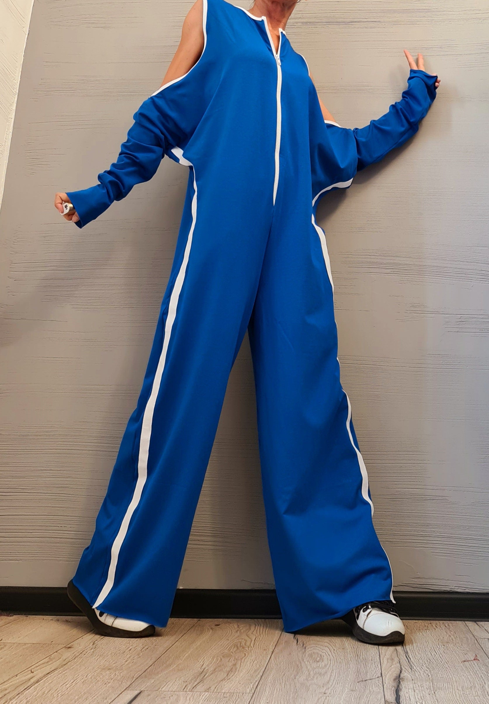 Asymmetric long Jumpsuit, Blue Harem Jumpsuit, Gothic Jumpsuit , Extravagant Wide Leg Overall, Steampunk Jumpsuit, Sleeveless Jumpsuit