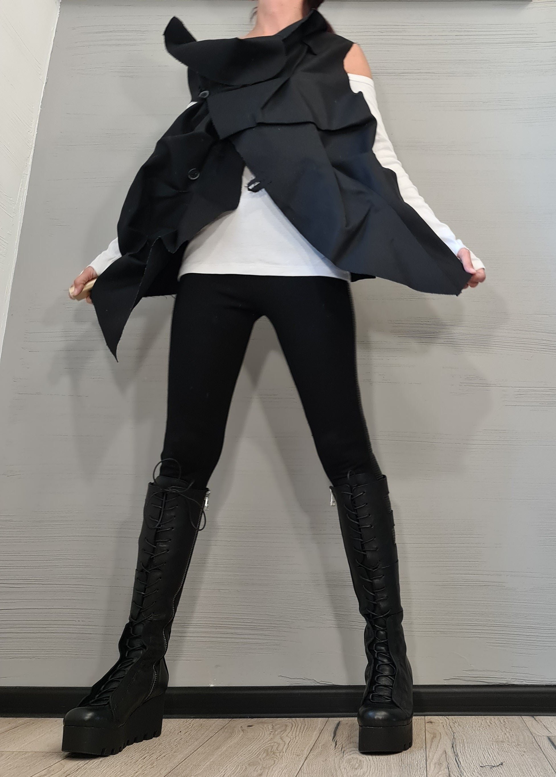 Extravagant Black Vest, Gothic Vest, Asymmetric Vest, Sleeveless Vest, Designer Vest, Victorian Clothing, Avant Garde Vest, Steampunk Vest