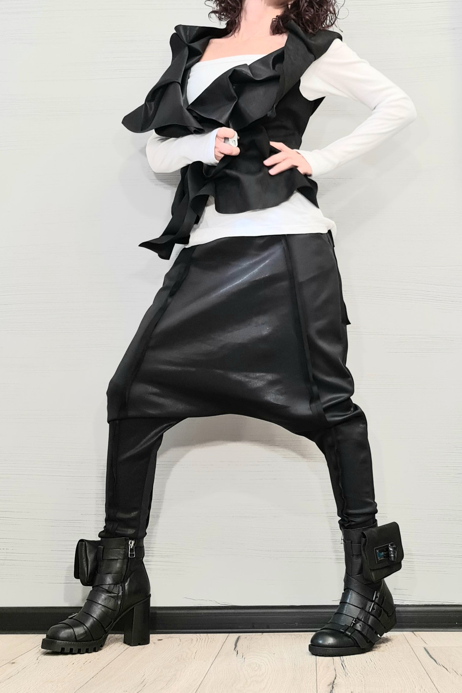 Extravagant Women Costume, Asymmetric Vest, Women harem pants, Designer Vest Pants Set, Asymmetric Women Costume, Avant Garde Outwear Set