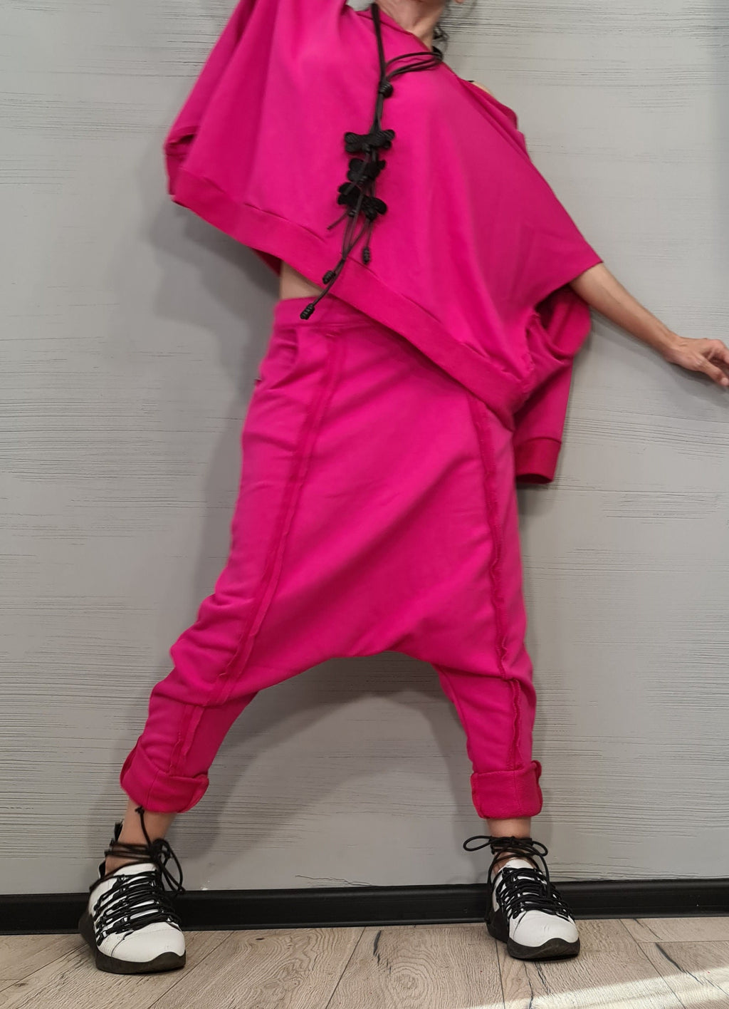 Outwear Women Set, Harem Pants, Blouse Long Short Sleeves, Extravagant Cotton Set, Extravagant Blouse, Harem pant, Asymmetrical Set