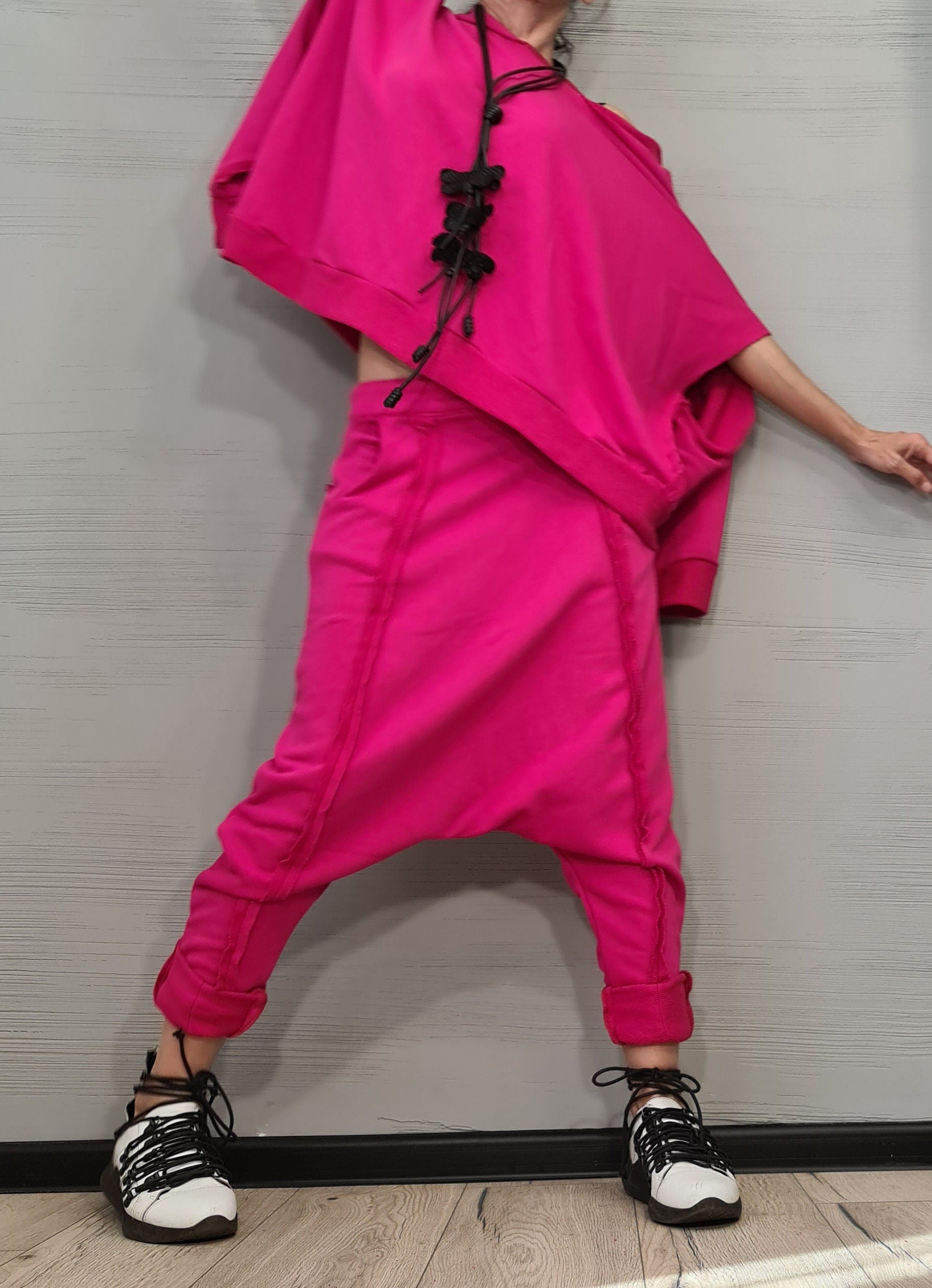 Outwear Women Set, Harem Pants, Blouse Long Short Sleeves, Extravagant Cotton Set, Extravagant Blouse, Harem pant, Asymmetrical Set