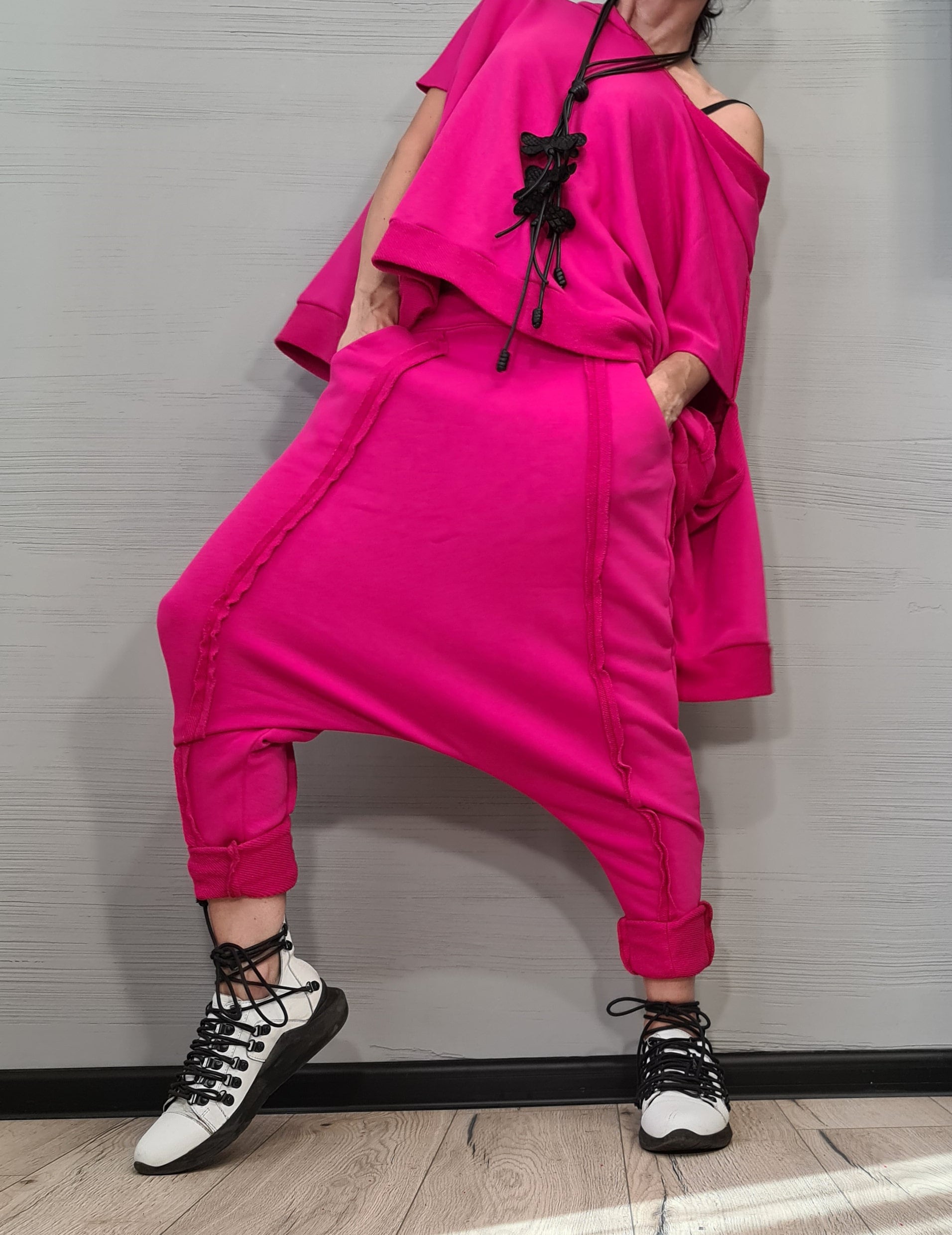 Outwear Women Set, Harem Pants, Blouse Long Short Sleeves, Extravagant Cotton Set, Extravagant Blouse, Harem pant, Asymmetrical Set