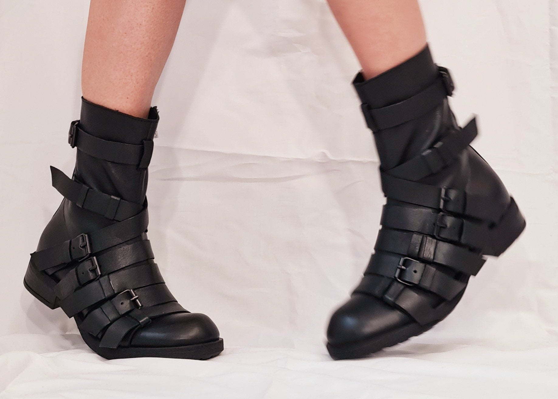 Extravagant Black Leather Shoes, Movable pocket, Gothic Booties, Leather Ankle Boots, Flat Shoes, Steampunk Boots, Grunge Shoes,