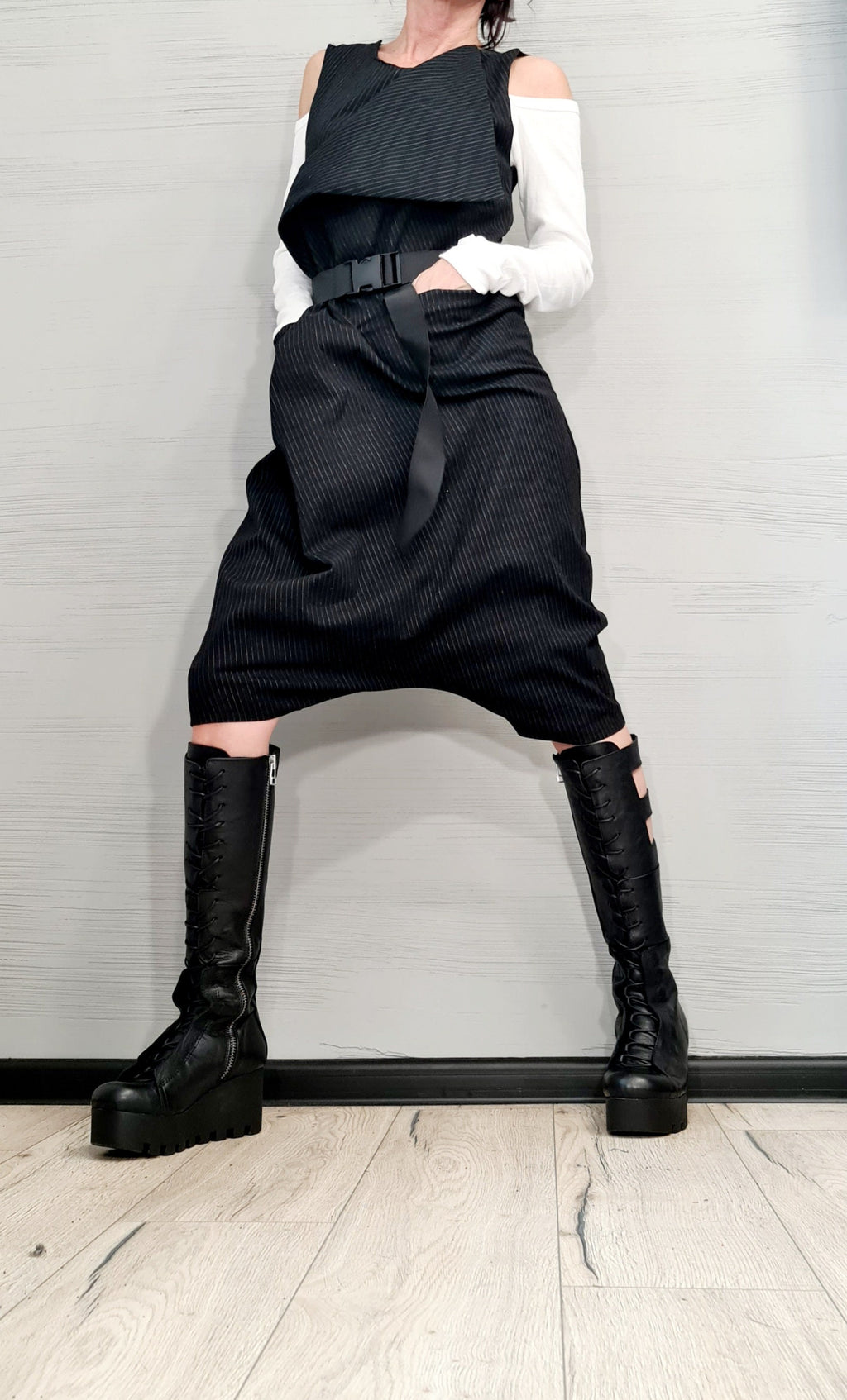 Asymmetric Harem Jumpsuit,Extravagant Loose Jumpsuit, Short Women Overall, Open Back Jumpsuit, Avant Garde Jumpsuit