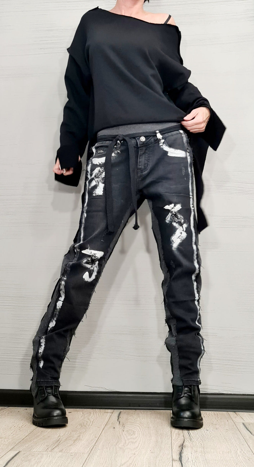Extravagant Denim Pants, Casual Denim Harem Pants, Painted Streetwear Pants, Unisex Denim, Women Denim Harem