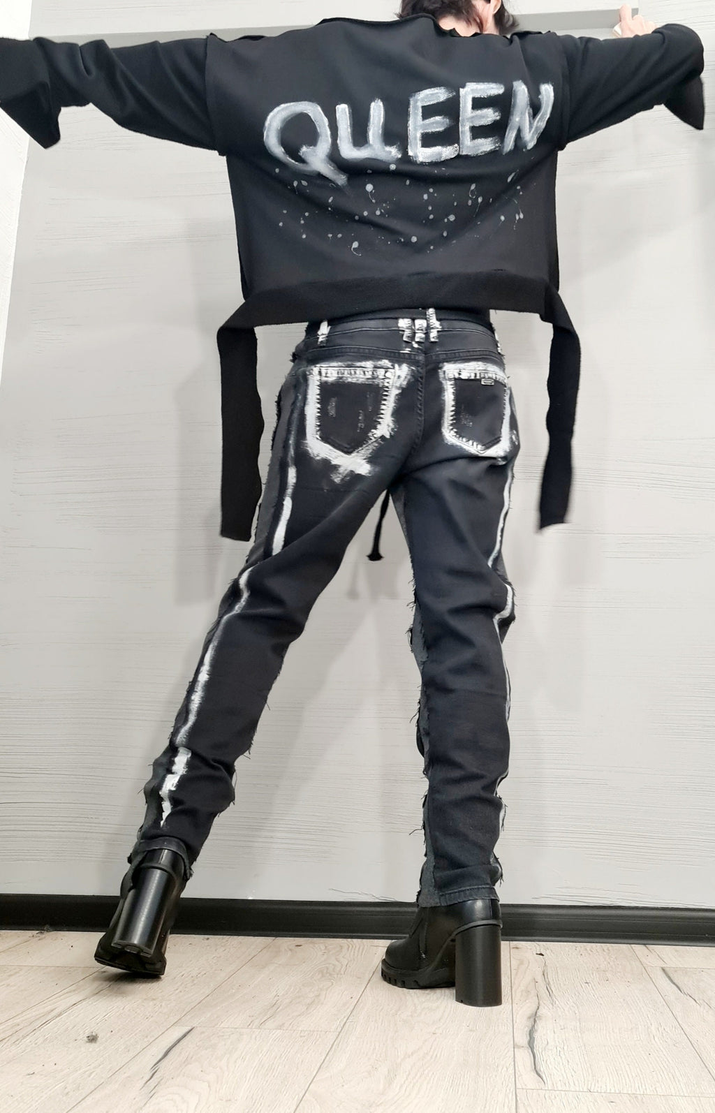 Extravagant Denim Pants, Casual Denim Harem Pants, Painted Streetwear Pants, Unisex Denim, Women Denim Harem