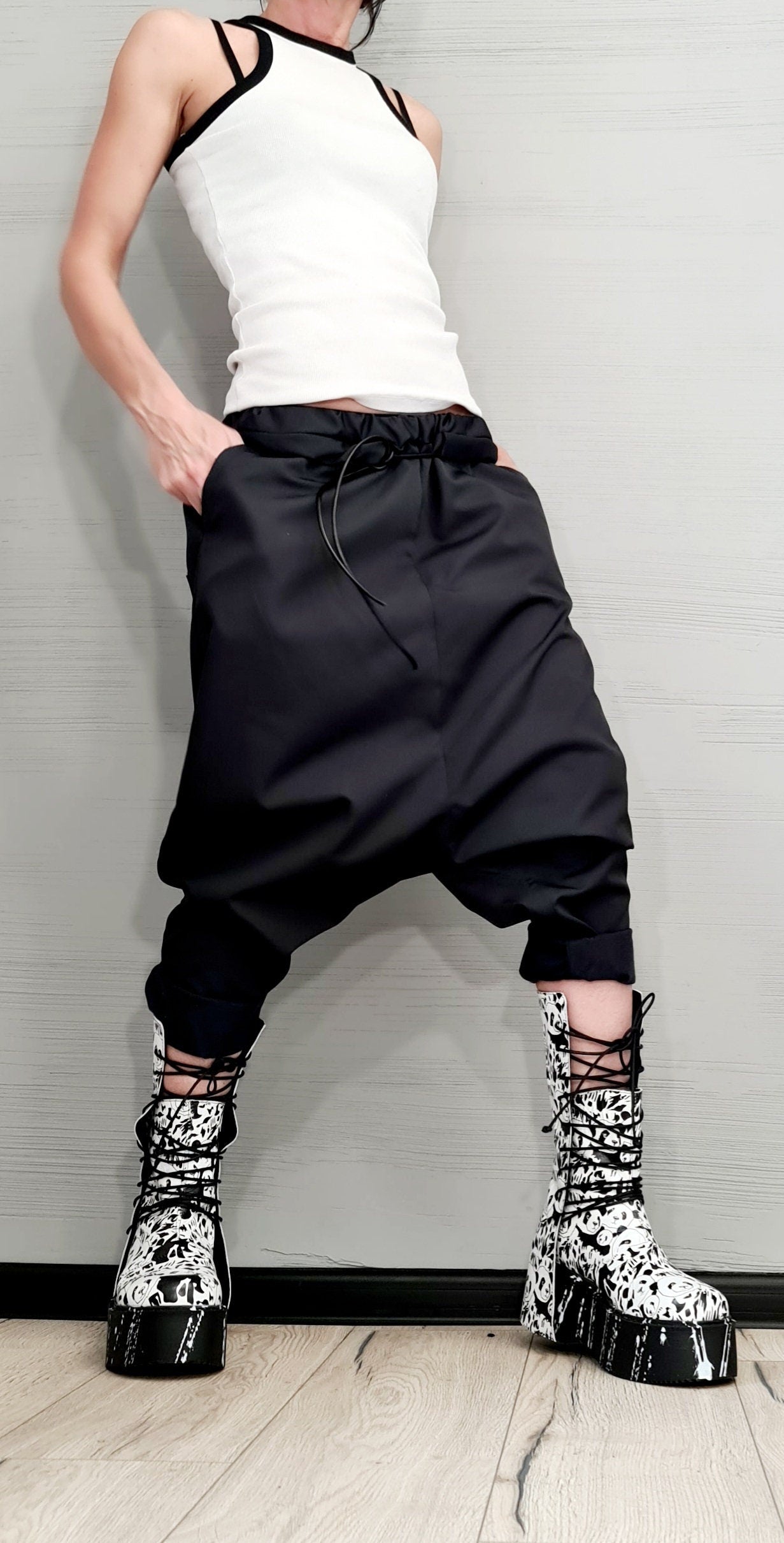 Extravagant Women Harem Pants, Women Baggy Trousers, Cyberpunk Trousers, Black Loose Pants, Gothic Pants, New collection