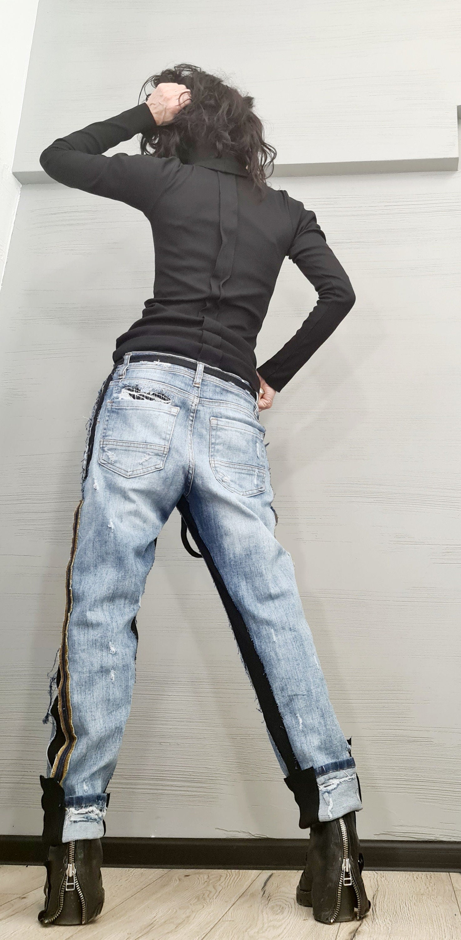 NEW Collection Cotton Sexy Black Turtle Neck Fitted Top Blouse, Extravagant Top, Avant Garde Blouse, Sexy Top