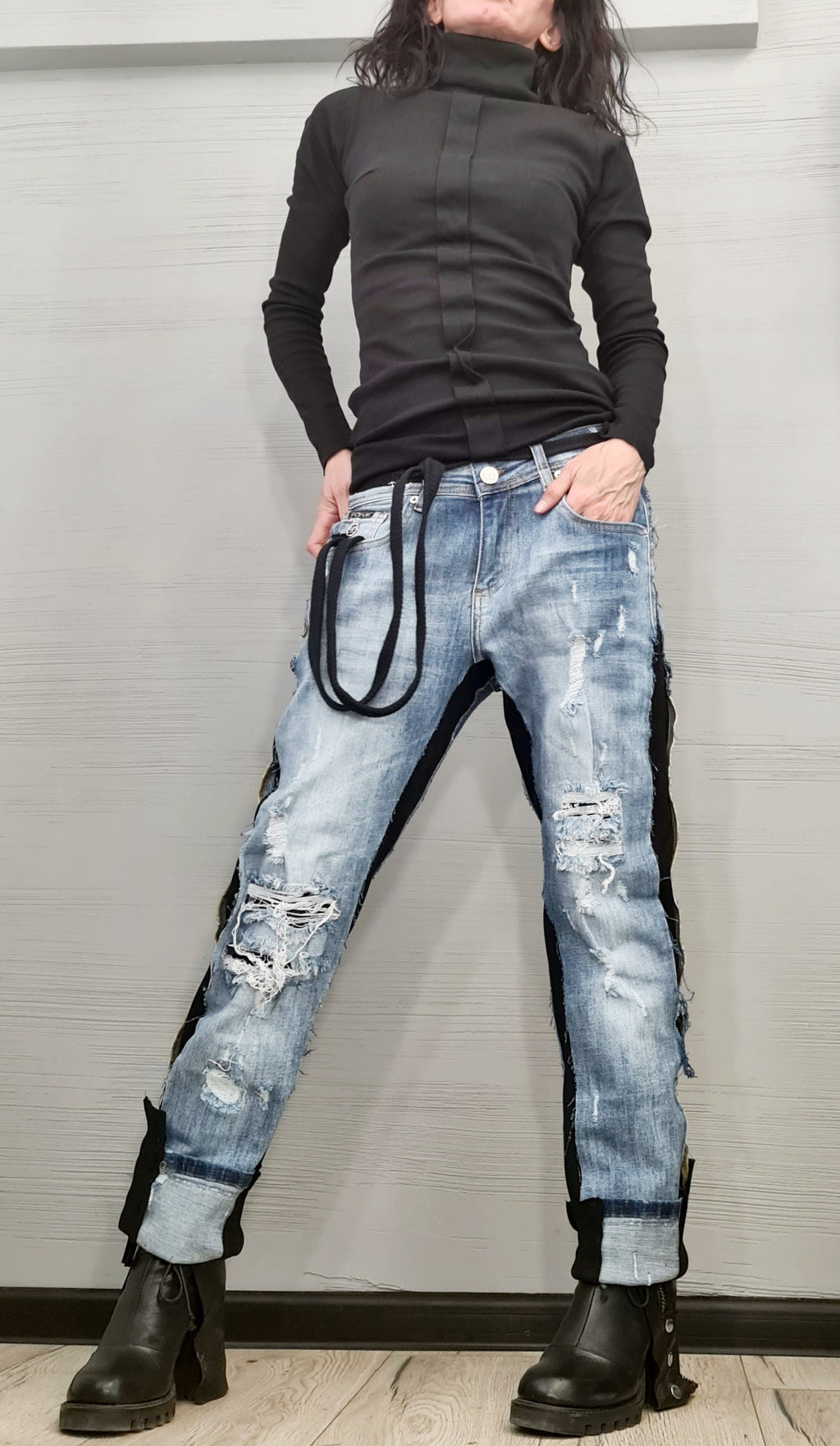 NEW Collection Cotton Sexy Black Turtle Neck Fitted Top Blouse, Extravagant Top, Avant Garde Blouse, Sexy Top