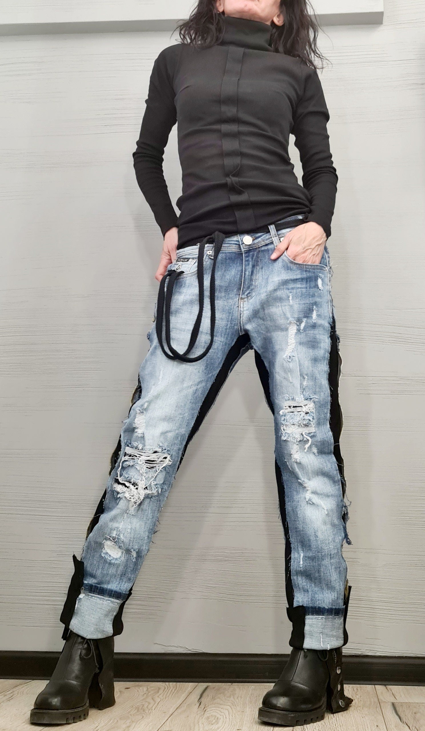 NEW Collection Cotton Sexy Black Turtle Neck Fitted Top Blouse, Extravagant Top, Avant Garde Blouse, Sexy Top