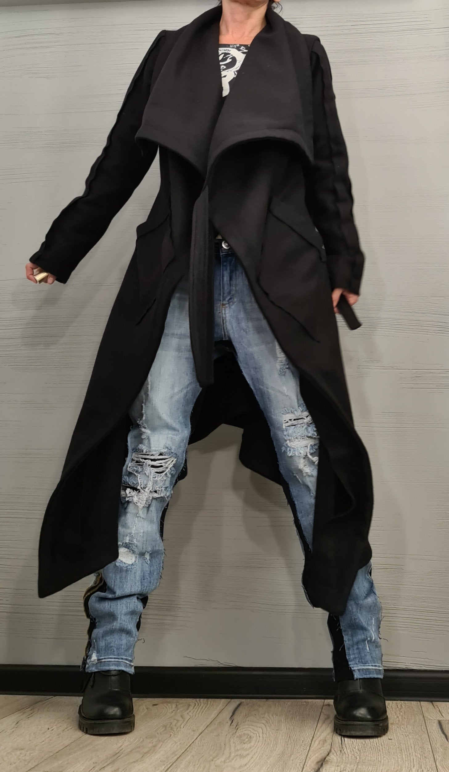 Asymmetric Coat, Wool Black Coat, Gothic Coat, Plus Size Clothing, Winter Women Coat,  Extravagant Long Coat, New collection