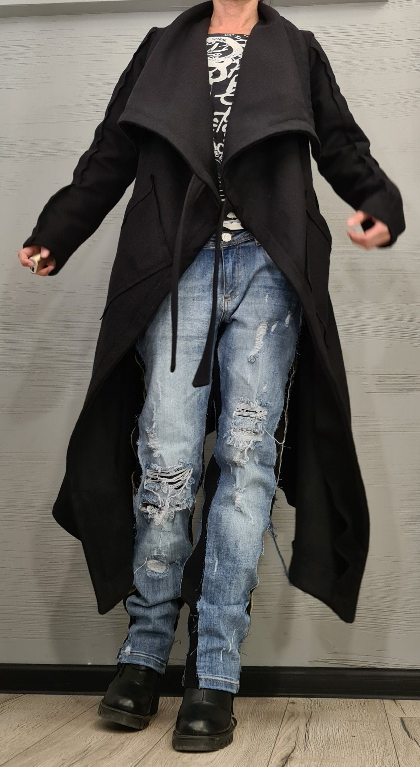 Asymmetric Coat, Wool Black Coat, Gothic Coat, Plus Size Clothing, Winter Women Coat,  Extravagant Long Coat, New collection