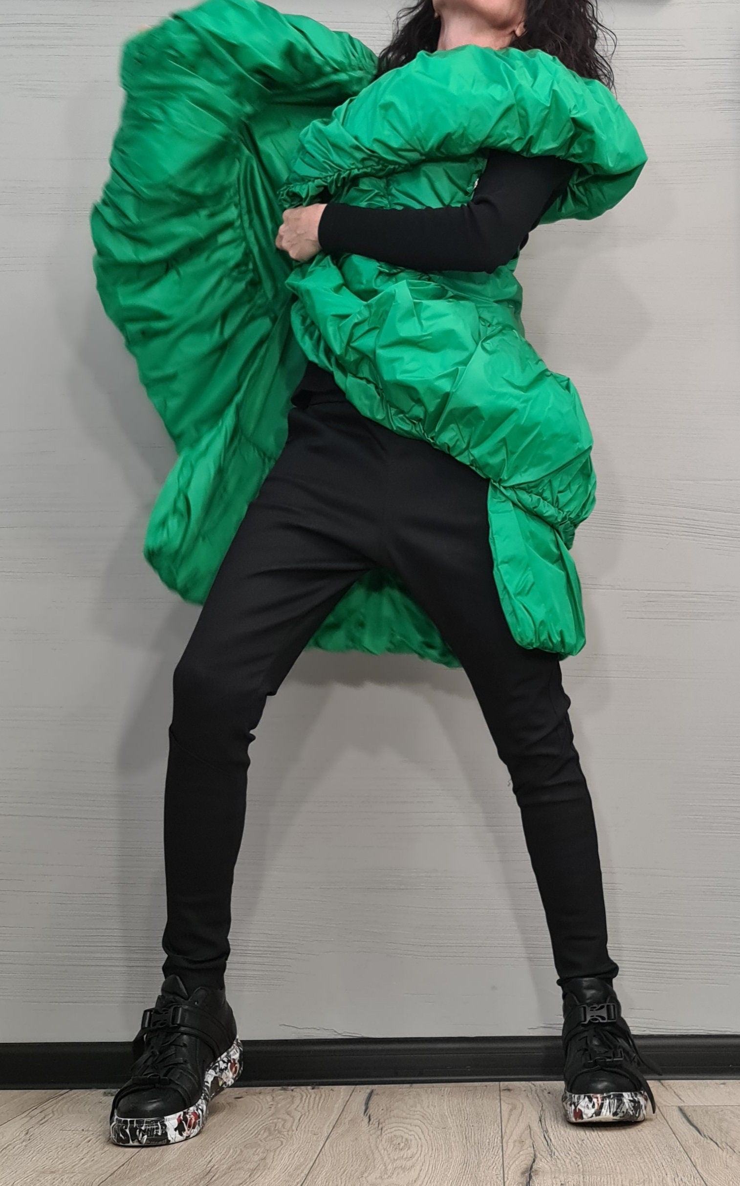 Avant Garde Jacket, Winter Vest, Green Vest, Women Jacket Vest, Plus Size Clothing, Oversize Jacket, Extravagant Jacket Vest