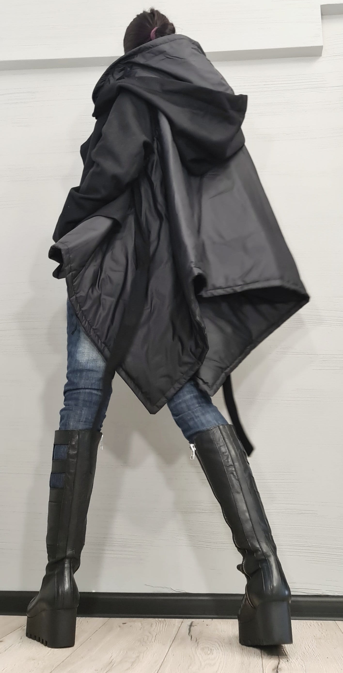 Asymmetric Black Jacket , Gothic Jacket, New collection, Extravagant Winter Jacket, Two Hoods, Loose Jacket, Long Sleeve Jacket
