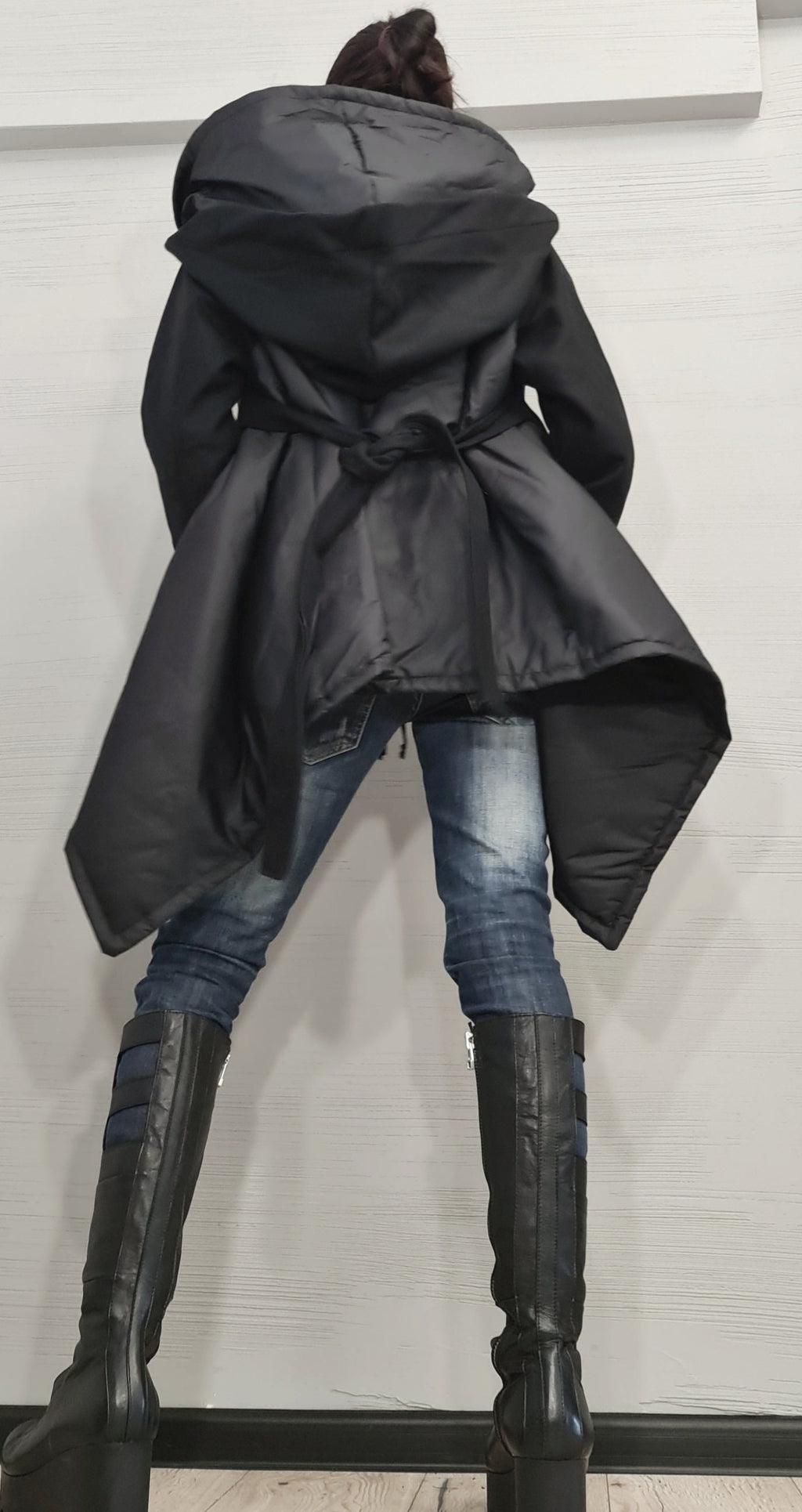 Asymmetric Black Jacket , Gothic Jacket, New collection, Extravagant Winter Jacket, Two Hoods, Loose Jacket, Long Sleeve Jacket