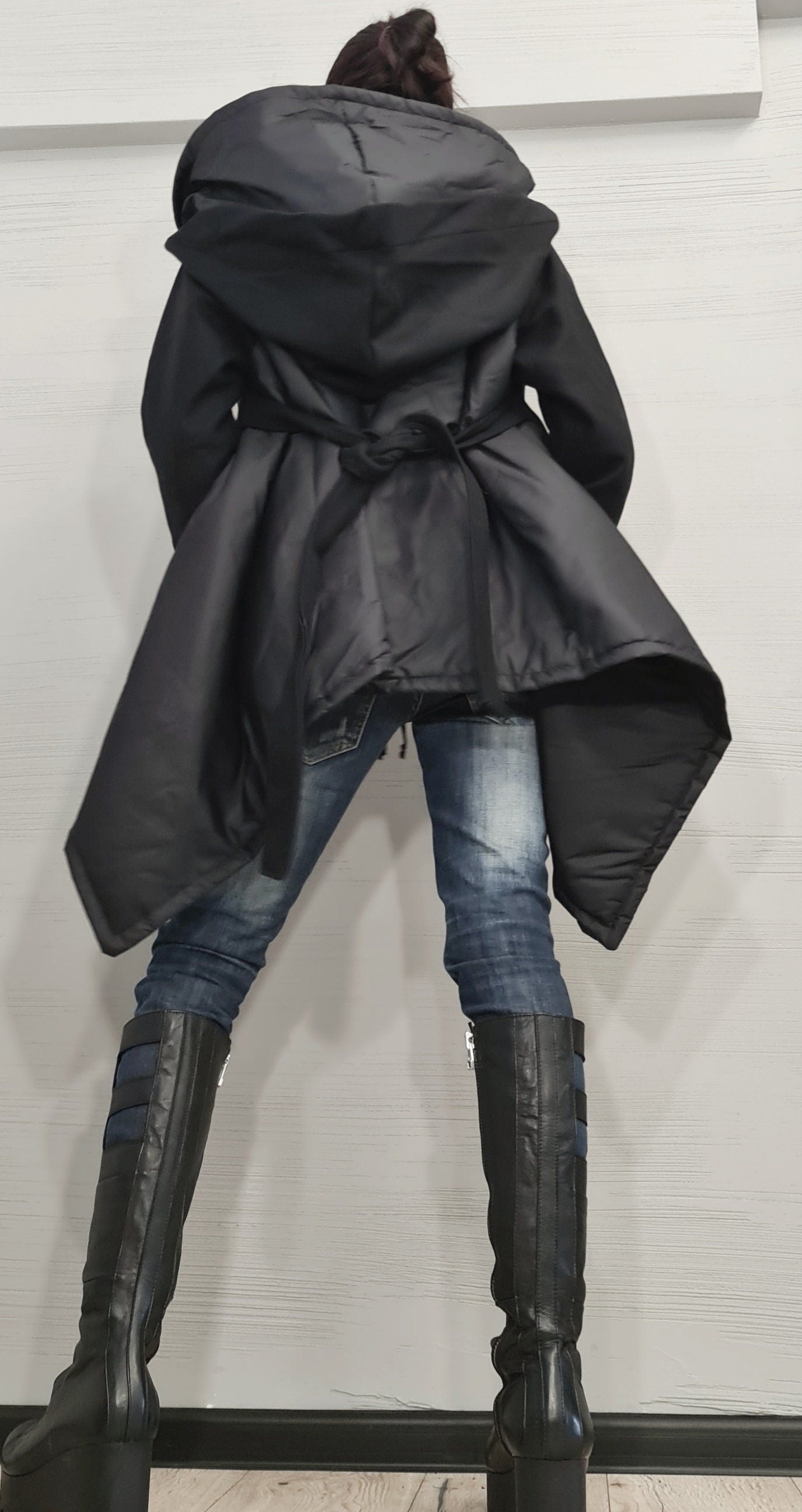 Asymmetric Black Jacket , Gothic Jacket, New collection, Extravagant Winter Jacket, Two Hoods, Loose Jacket, Long Sleeve Jacket