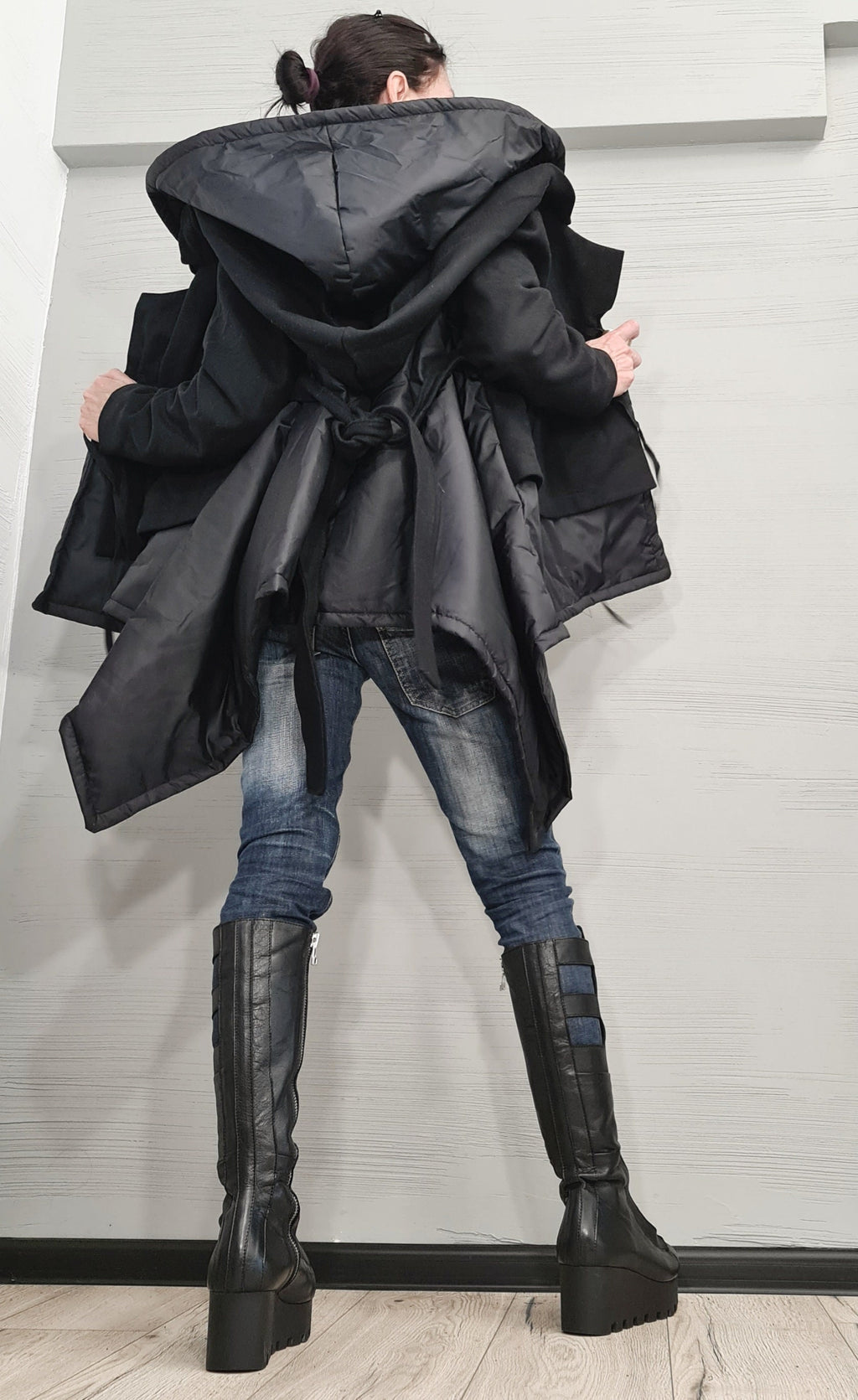 Asymmetric Black Jacket , Gothic Jacket, New collection, Extravagant Winter Jacket, Two Hoods, Loose Jacket, Long Sleeve Jacket