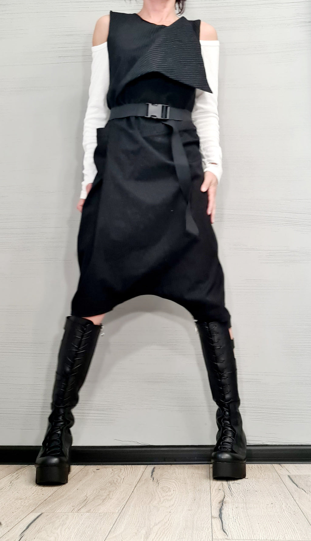 Asymmetric Harem Jumpsuit,Extravagant Loose Jumpsuit, Short Women Overall, Open Back Jumpsuit, Avant Garde Jumpsuit