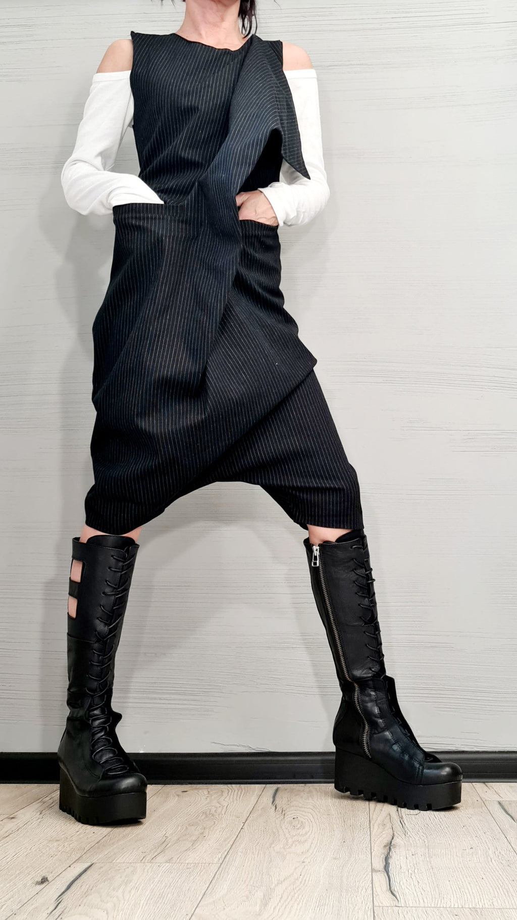 Asymmetric Harem Jumpsuit,Extravagant Loose Jumpsuit, Short Women Overall, Open Back Jumpsuit, Avant Garde Jumpsuit