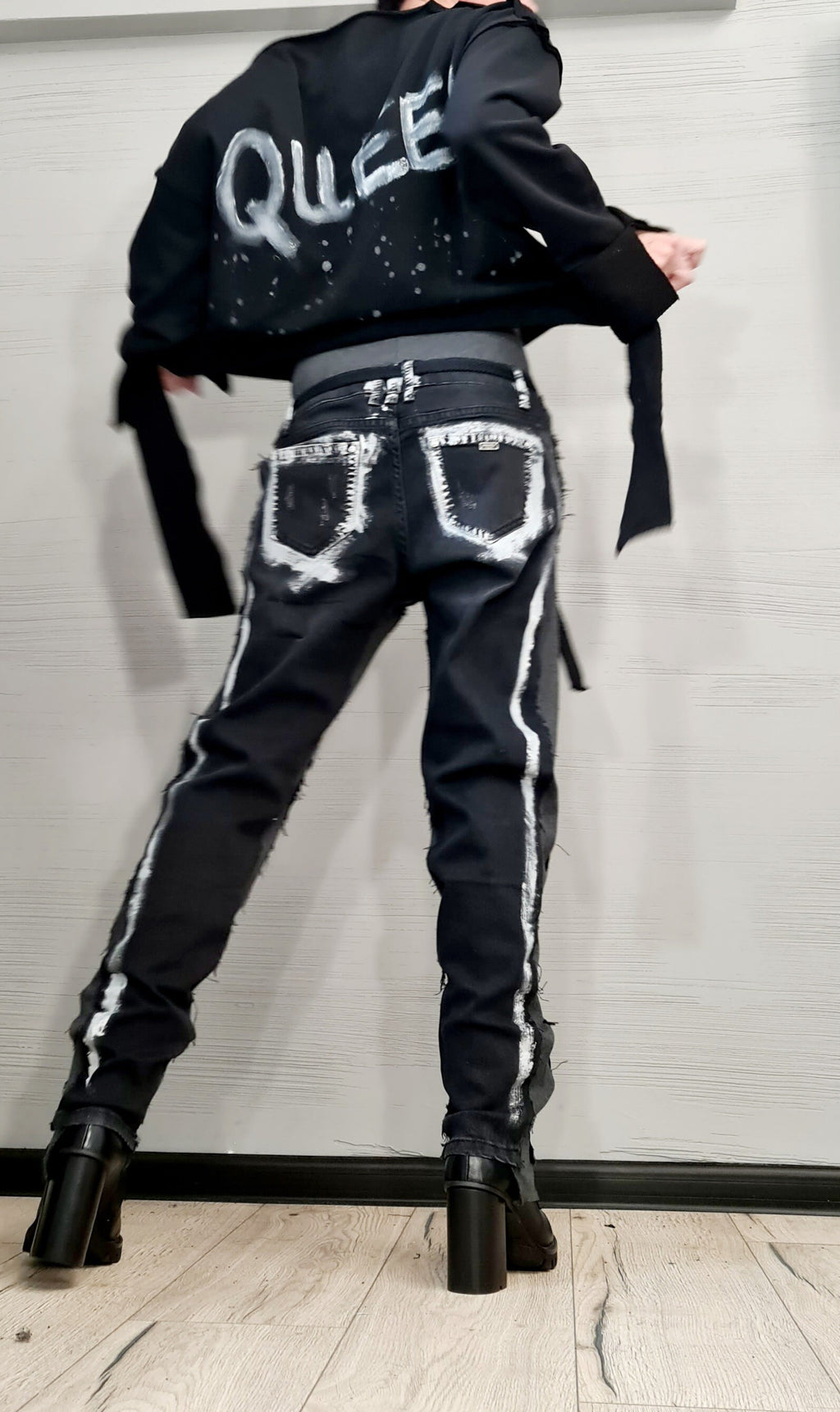 Extravagant Denim Pants, Casual Denim Harem Pants, Painted Streetwear Pants, Unisex Denim, Women Denim Harem