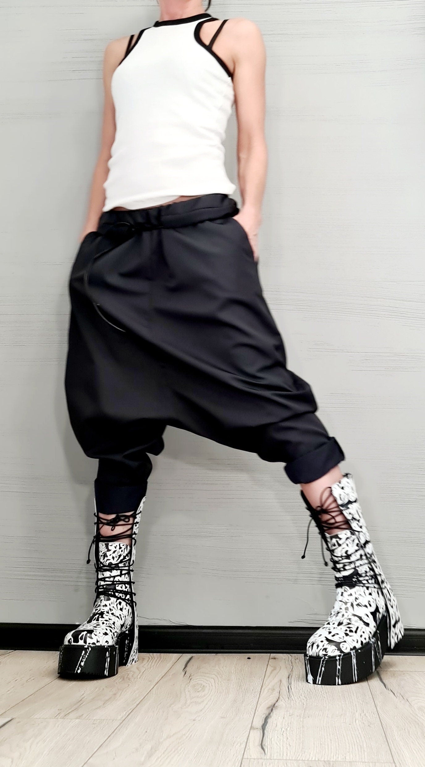 Extravagant Women Harem Pants, Women Baggy Trousers, Cyberpunk Trousers, Black Loose Pants, Gothic Pants, New collection