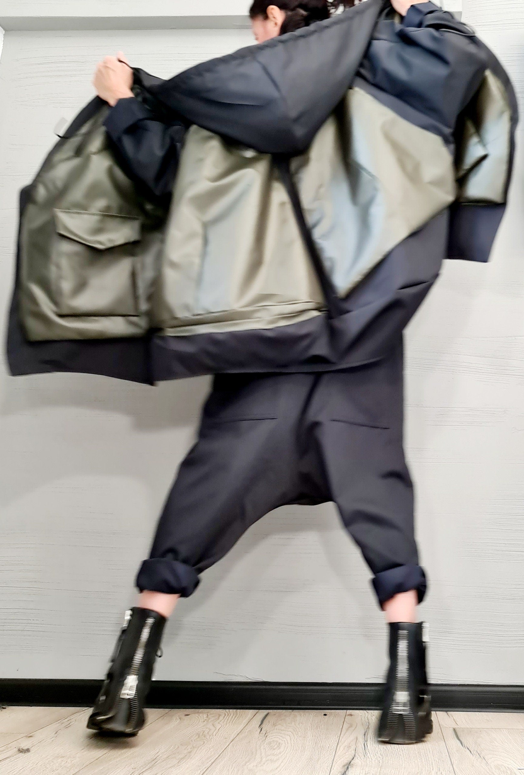 Extravagant jacket, Asymmetrical Jacket, Jacket with outer pockets, Deconstructed Futuristic Clothing, Gothic, New collection