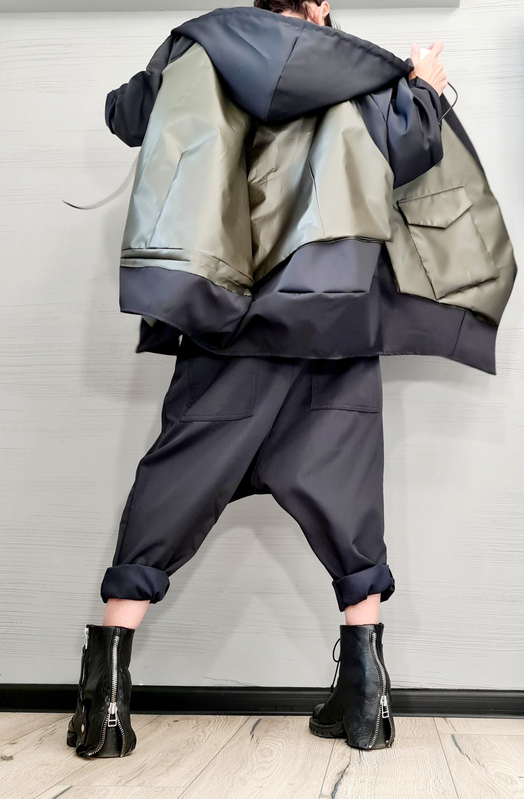 Extravagant jacket, Asymmetrical Jacket, Jacket with outer pockets, Deconstructed Futuristic Clothing, Gothic, New collection