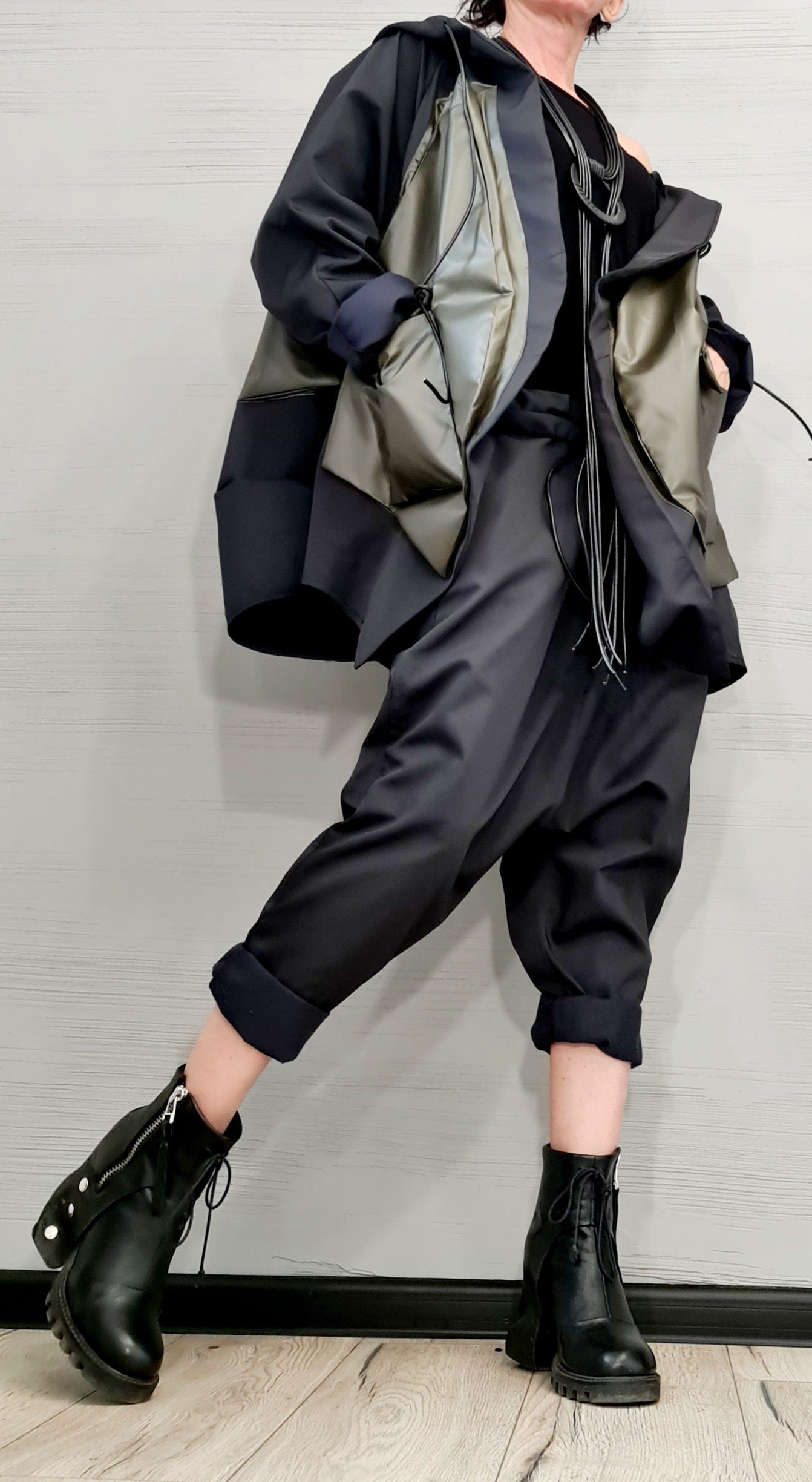 Extravagant jacket, Asymmetrical Jacket, Jacket with outer pockets, Deconstructed Futuristic Clothing, Gothic, New collection